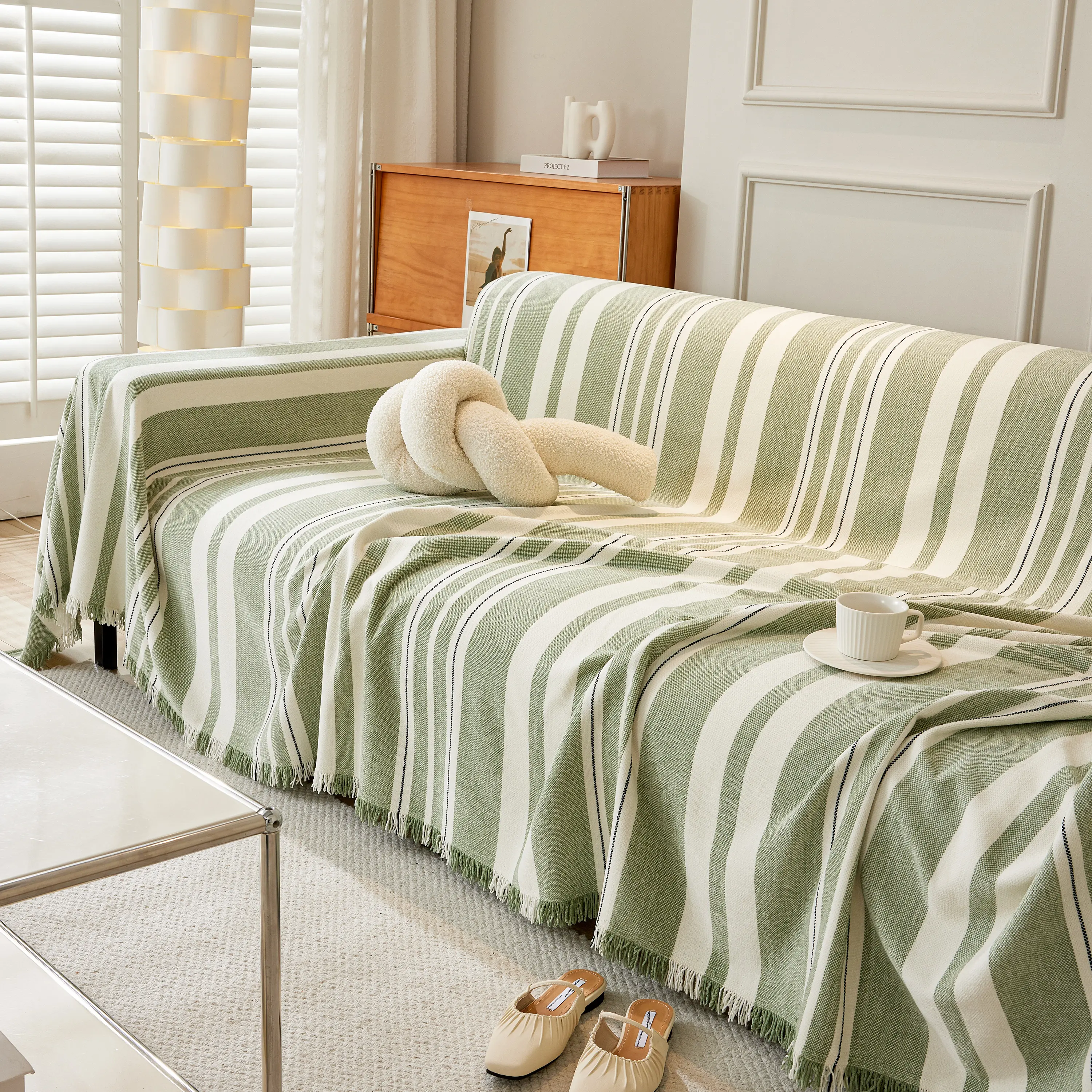 Striped Chenille Sofa Slipcover Throw, Soft Thick Washable Couch Cover Blanket - Image 11