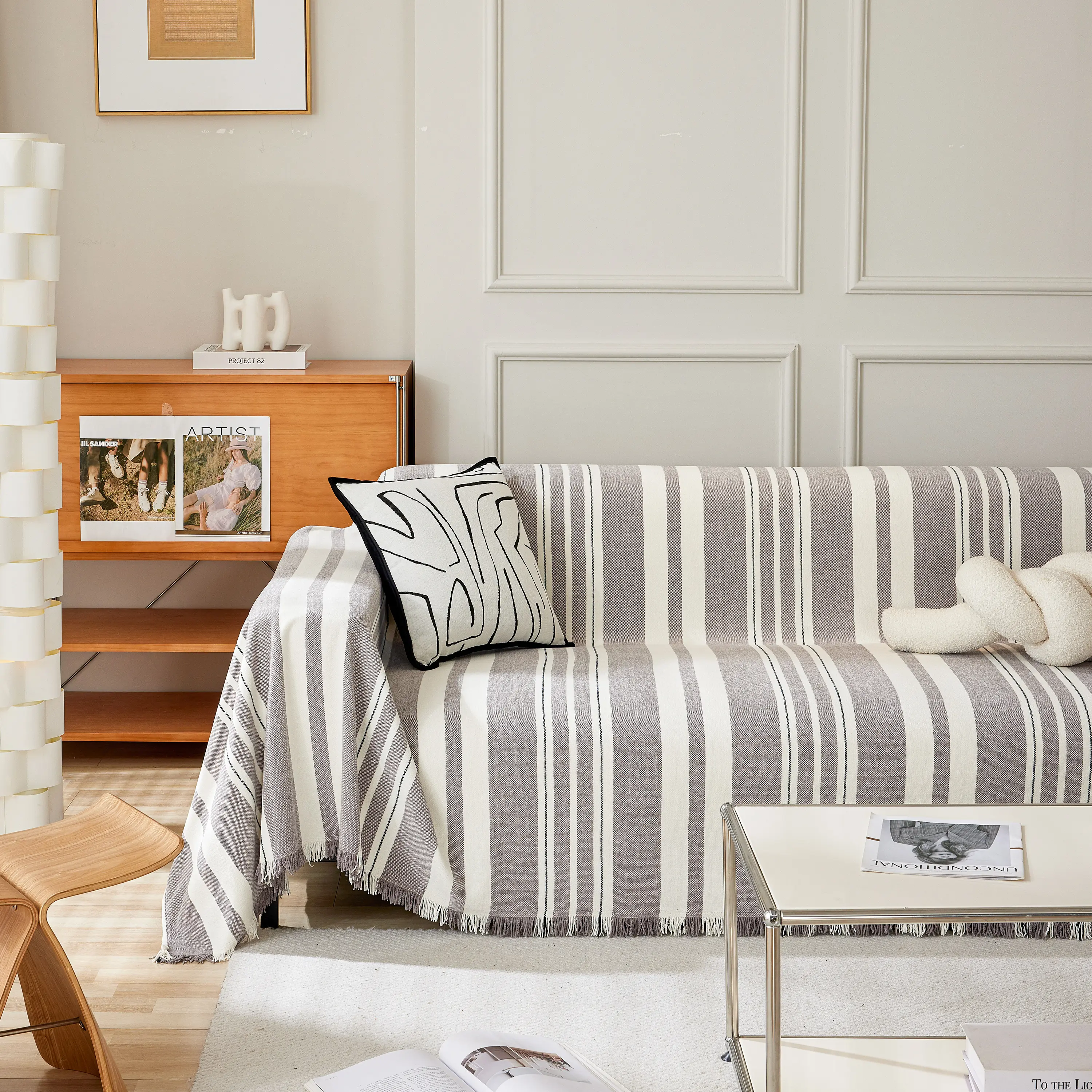 Striped Chenille Sofa Slipcover Throw, Soft Thick Washable Couch Cover Blanket - Image 119