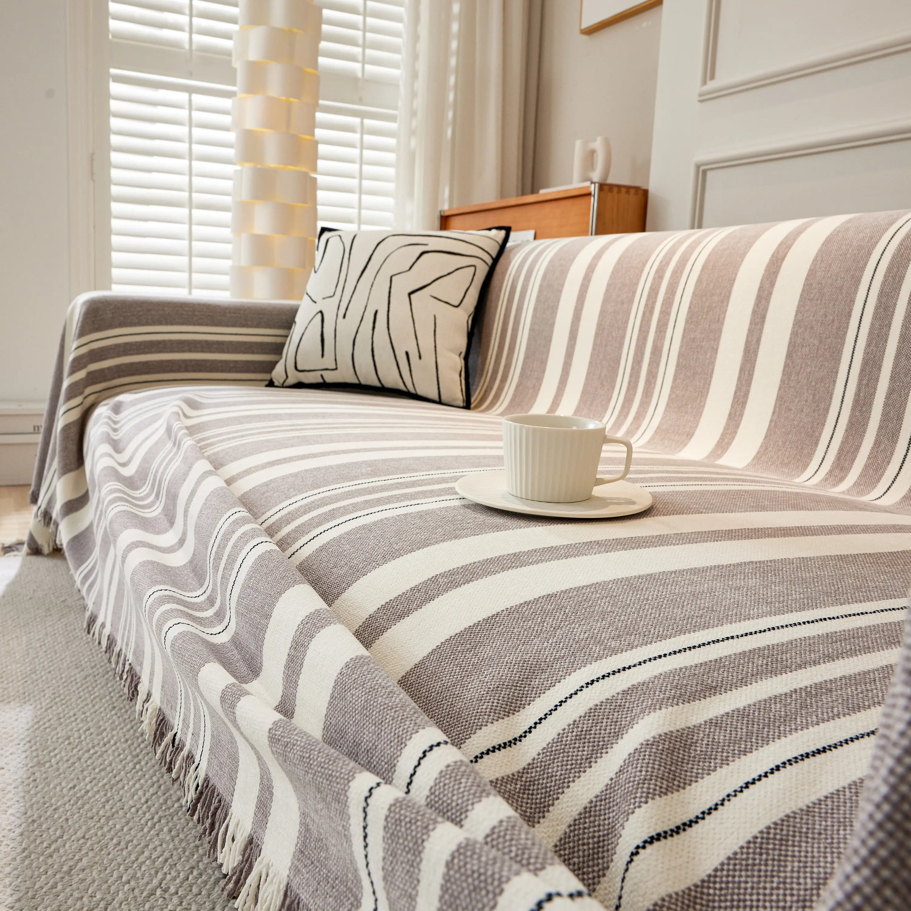 Striped Chenille Sofa Slipcover Throw, Soft Thick Washable Couch Cover Blanket - Image 120