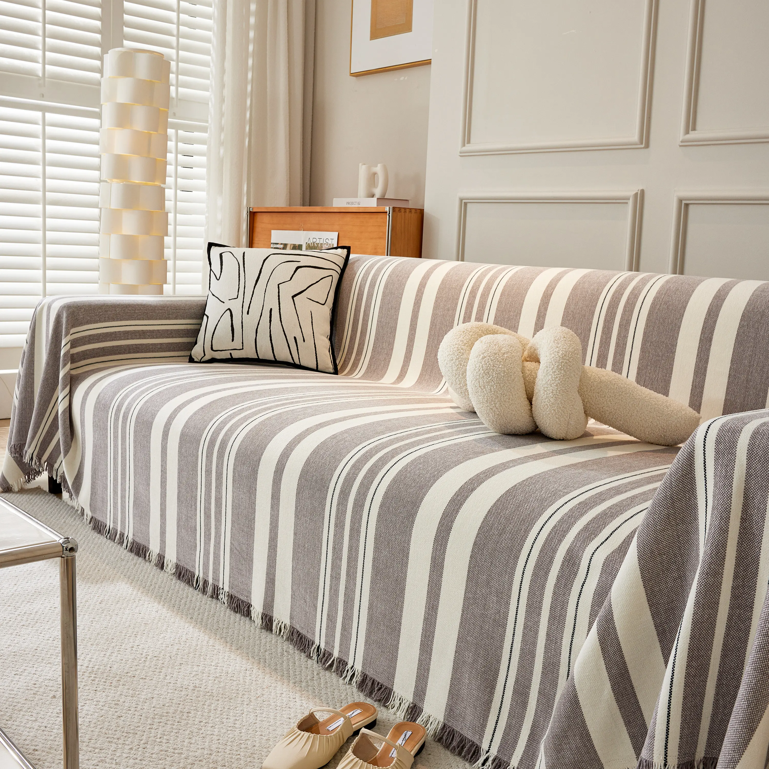 Striped Chenille Sofa Slipcover Throw, Soft Thick Washable Couch Cover Blanket - Image 127