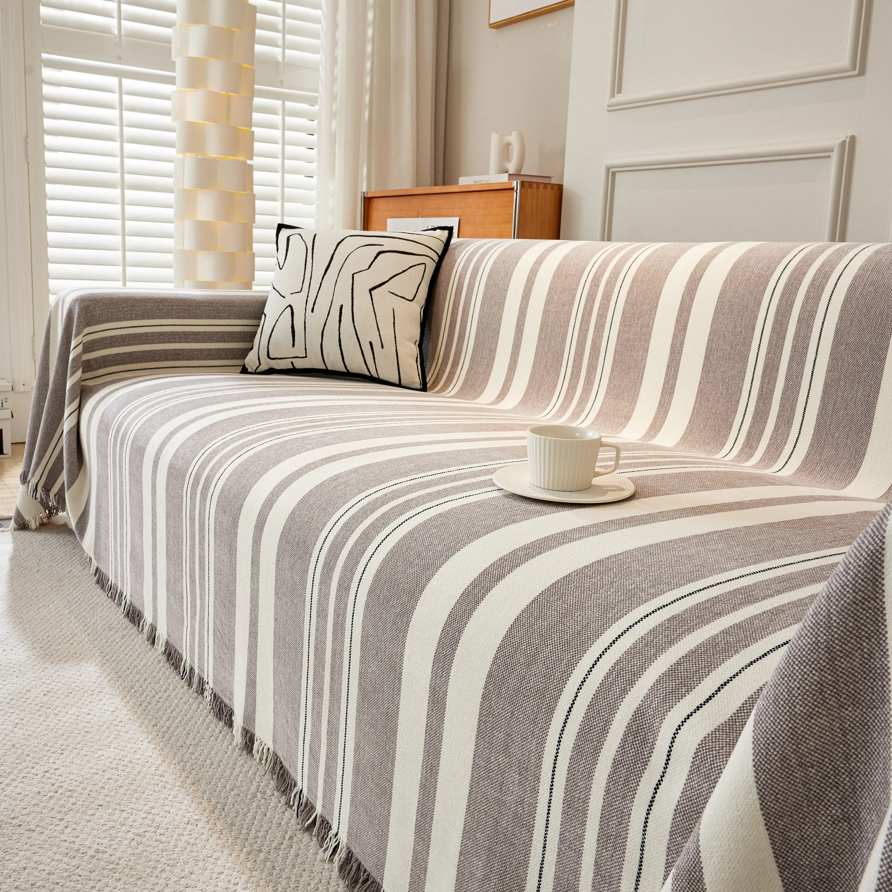 Striped Chenille Sofa Slipcover Throw, Soft Thick Washable Couch Cover Blanket - Image 128