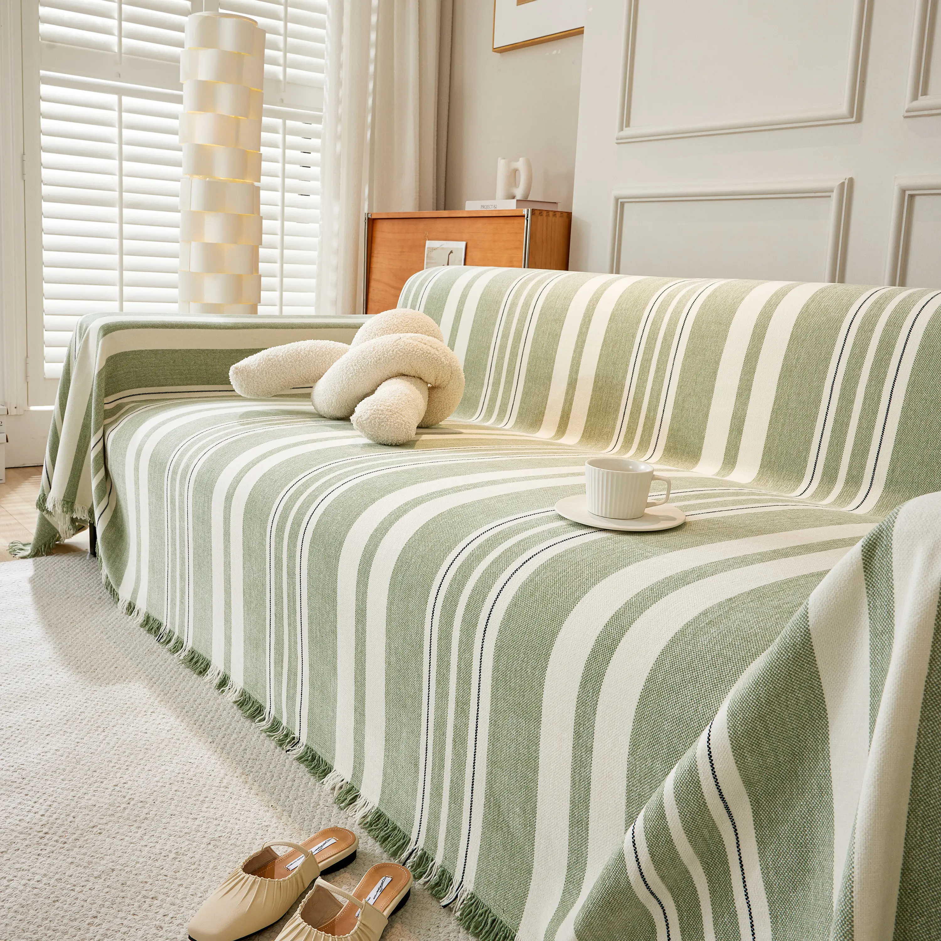 Striped Chenille Sofa Slipcover Throw, Soft Thick Washable Couch Cover Blanket - Image 13