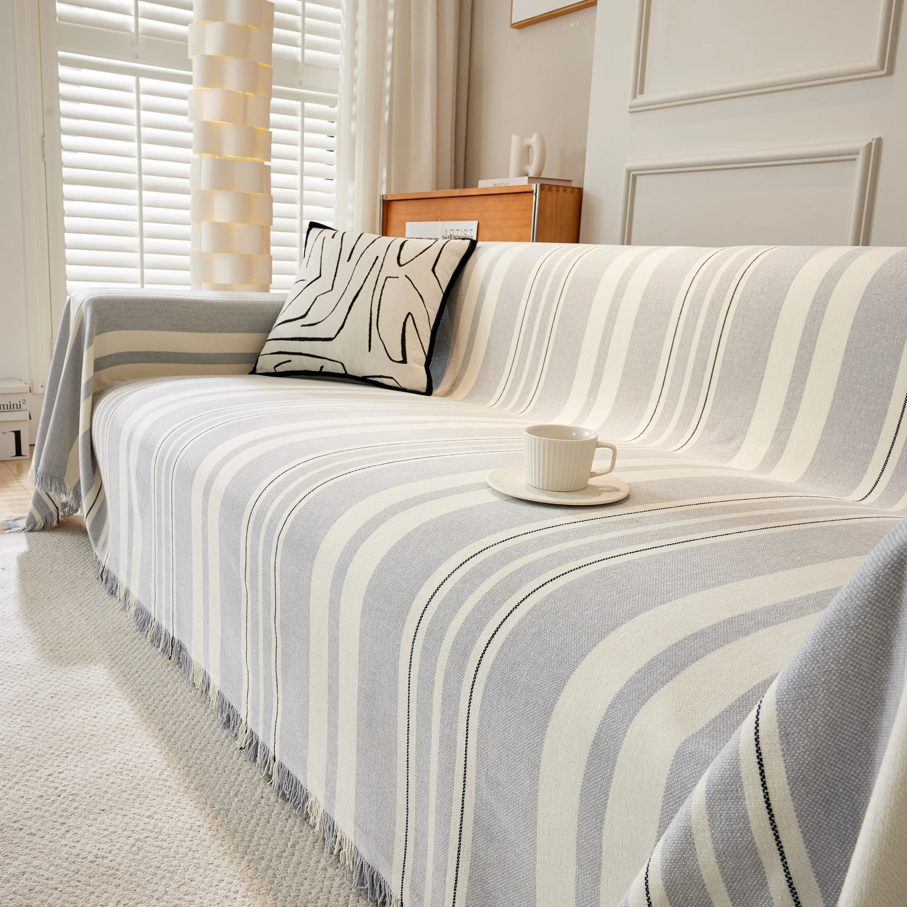 Striped Chenille Sofa Slipcover Throw, Soft Thick Washable Couch Cover Blanket - Image 135