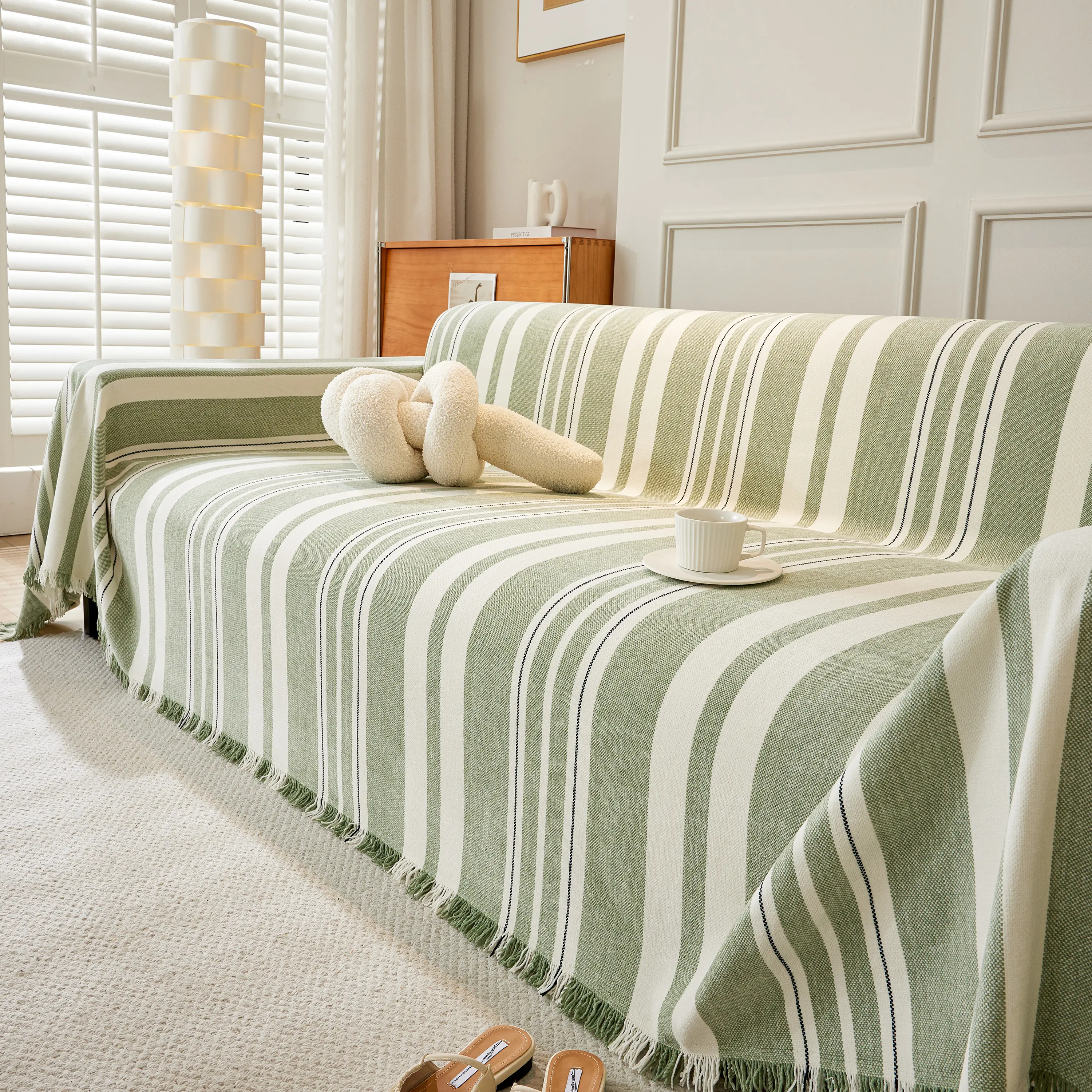 Striped Chenille Sofa Slipcover Throw, Soft Thick Washable Couch Cover Blanket - Image 14