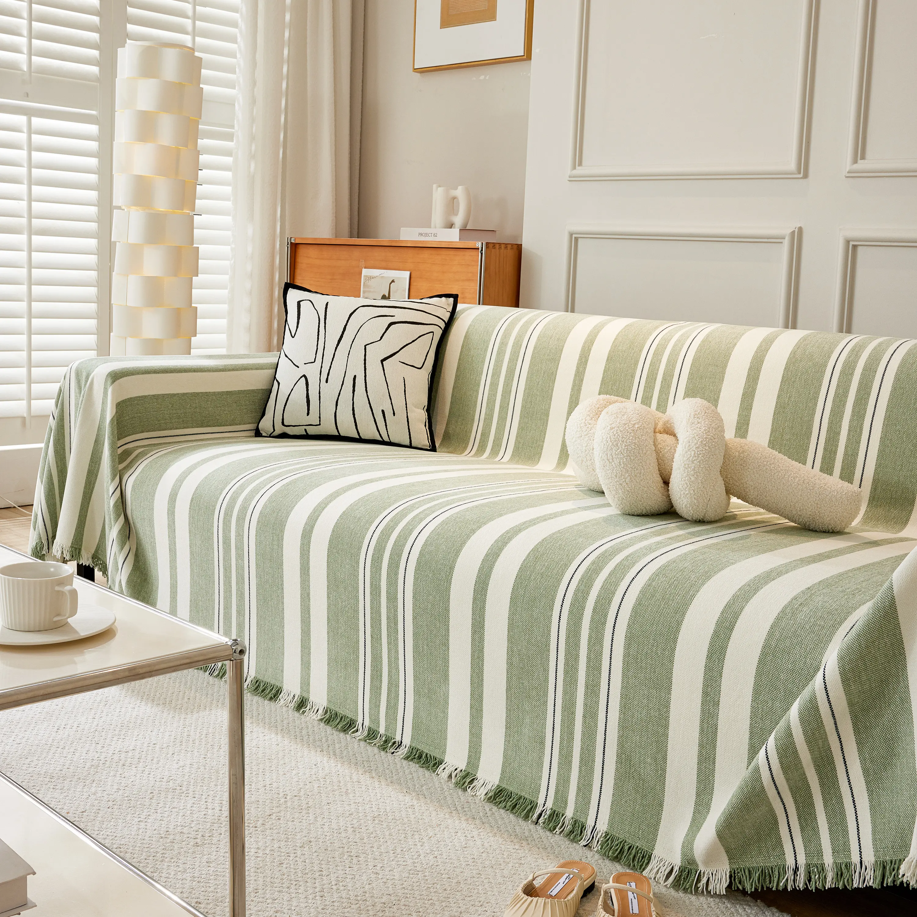 Striped Chenille Sofa Slipcover Throw, Soft Thick Washable Couch Cover Blanket - Image 15