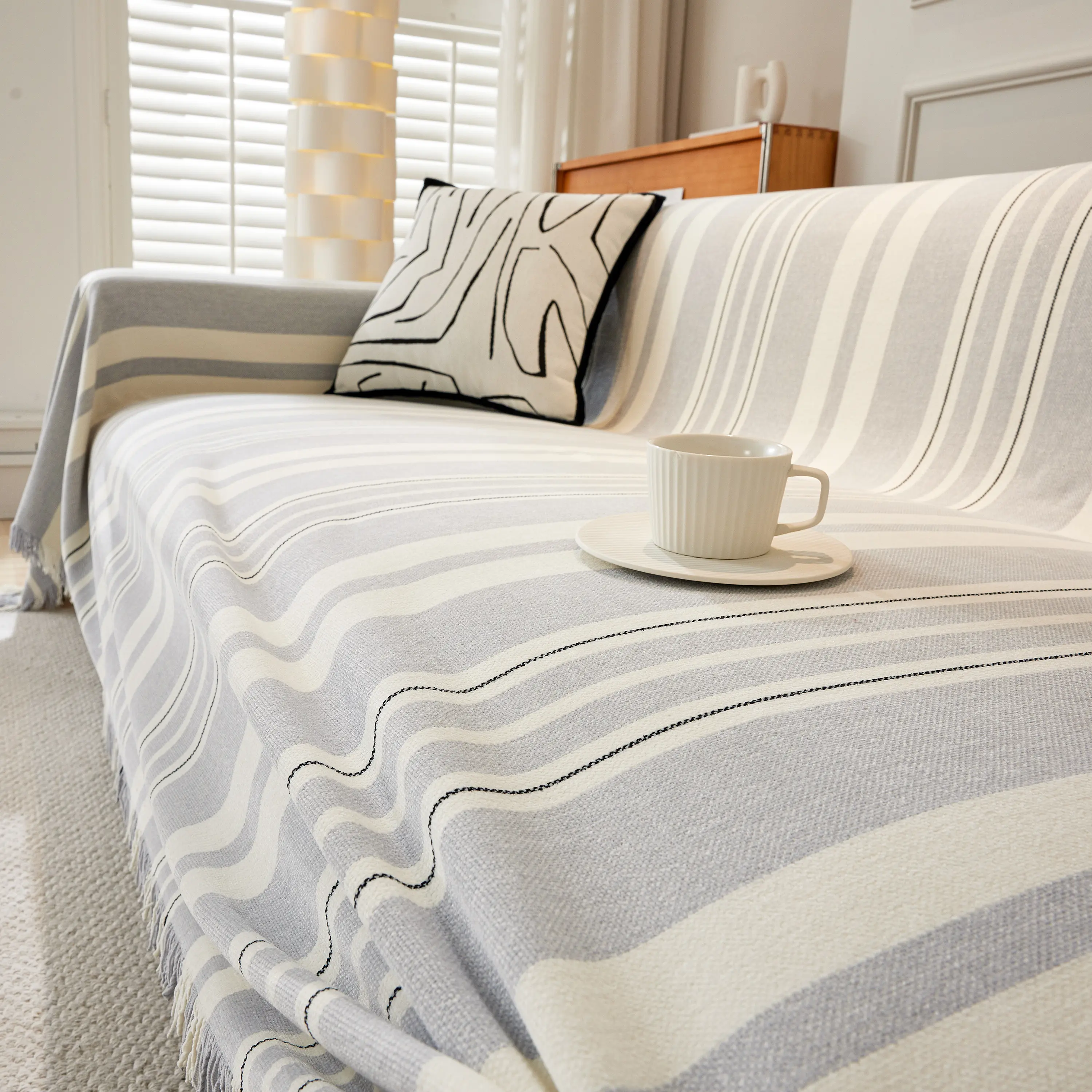 Striped Chenille Sofa Slipcover Throw, Soft Thick Washable Couch Cover Blanket - Image 151