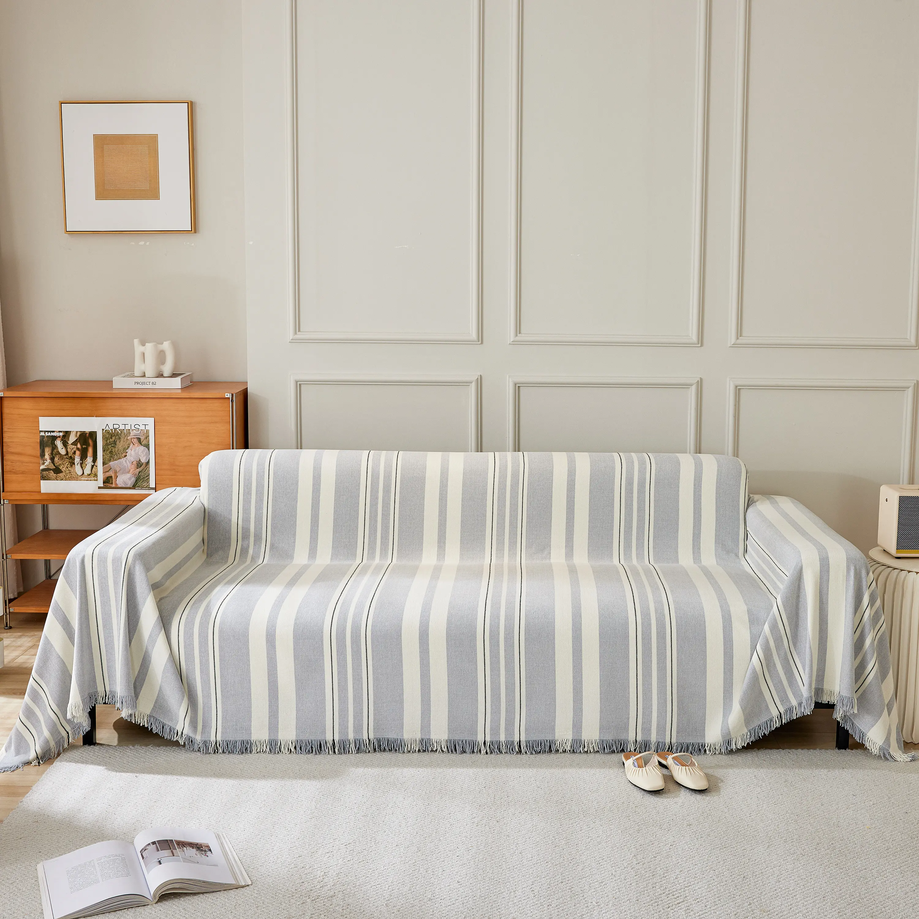 Striped Chenille Sofa Slipcover Throw, Soft Thick Washable Couch Cover Blanket - Image 158