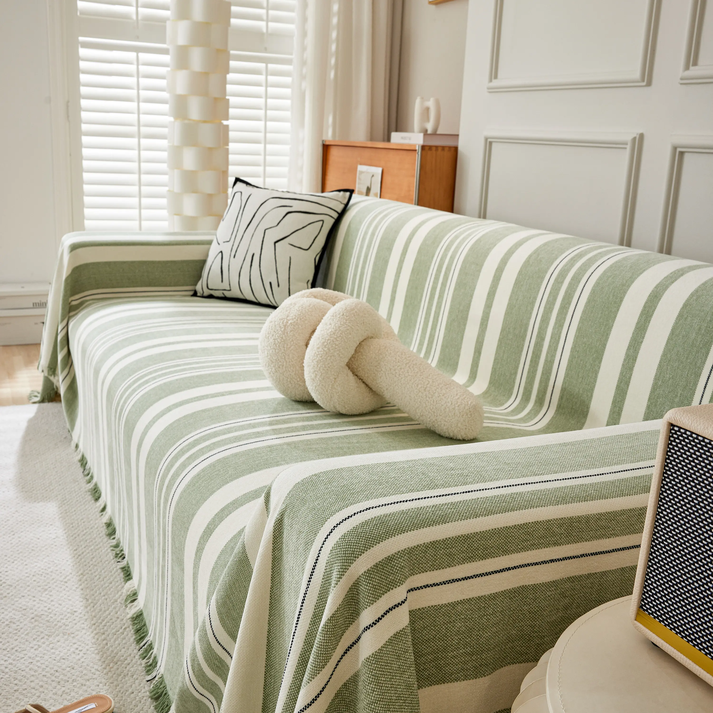 Striped Chenille Sofa Slipcover Throw, Soft Thick Washable Couch Cover Blanket - Image 16