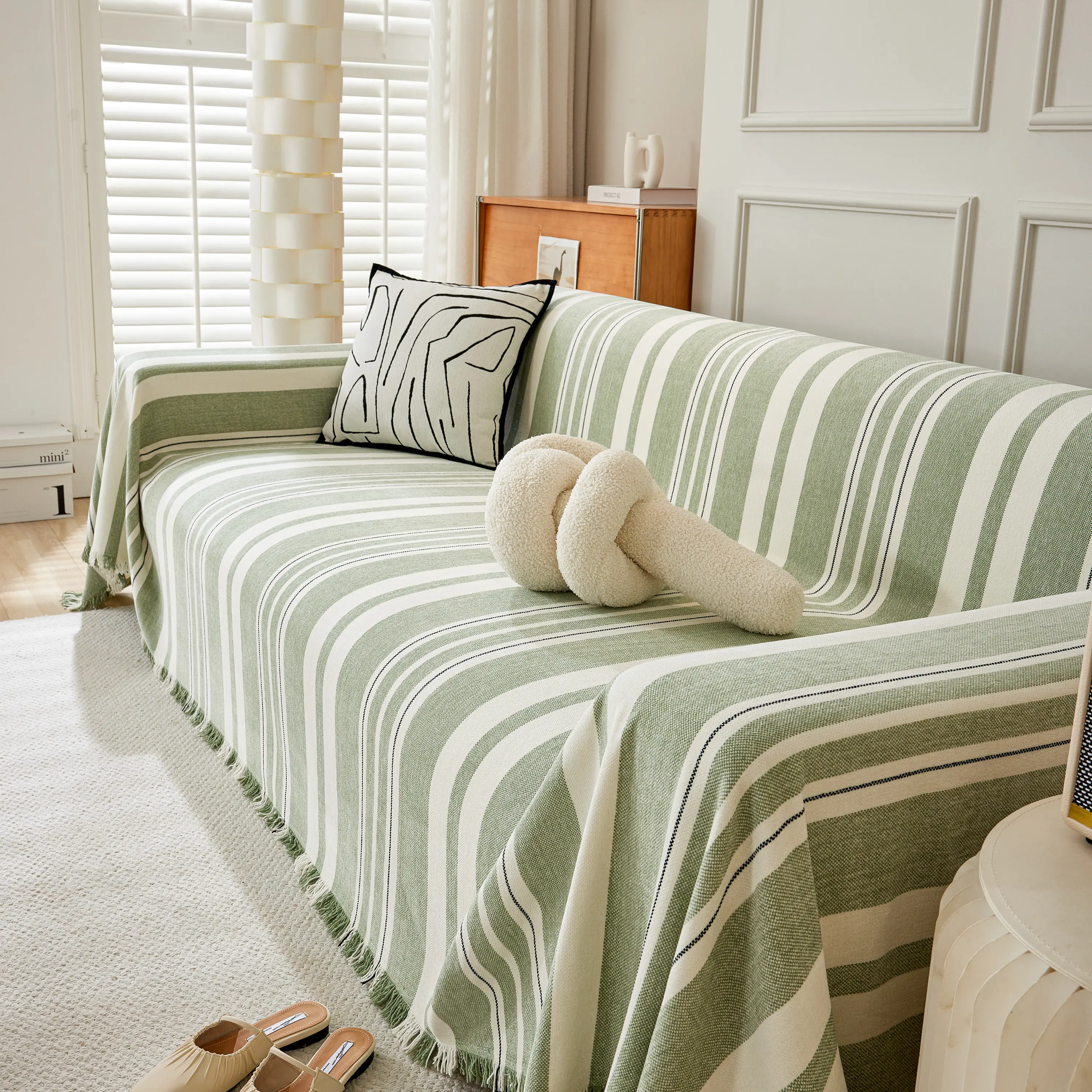 Striped Chenille Sofa Slipcover Throw, Soft Thick Washable Couch Cover Blanket - Image 17