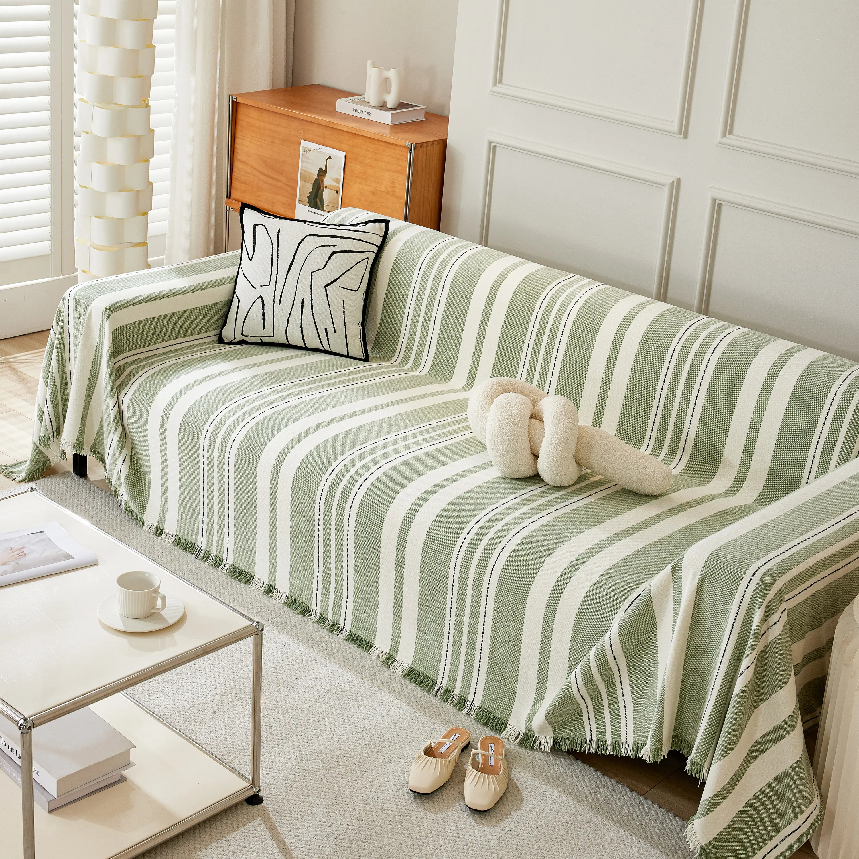 Striped Chenille Sofa Slipcover Throw, Soft Thick Washable Couch Cover Blanket - Image 18