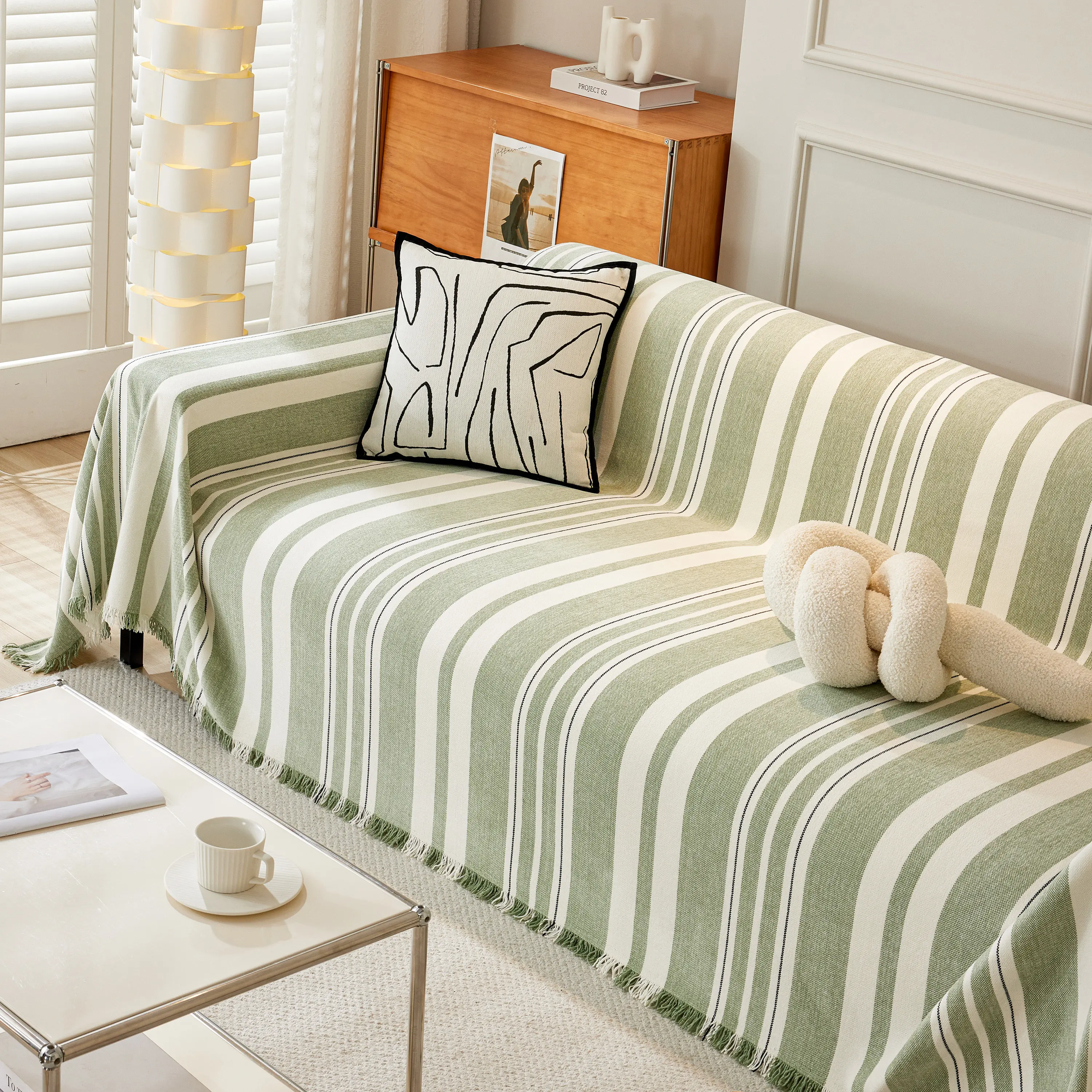 Striped Chenille Sofa Slipcover Throw, Soft Thick Washable Couch Cover Blanket - Image 19