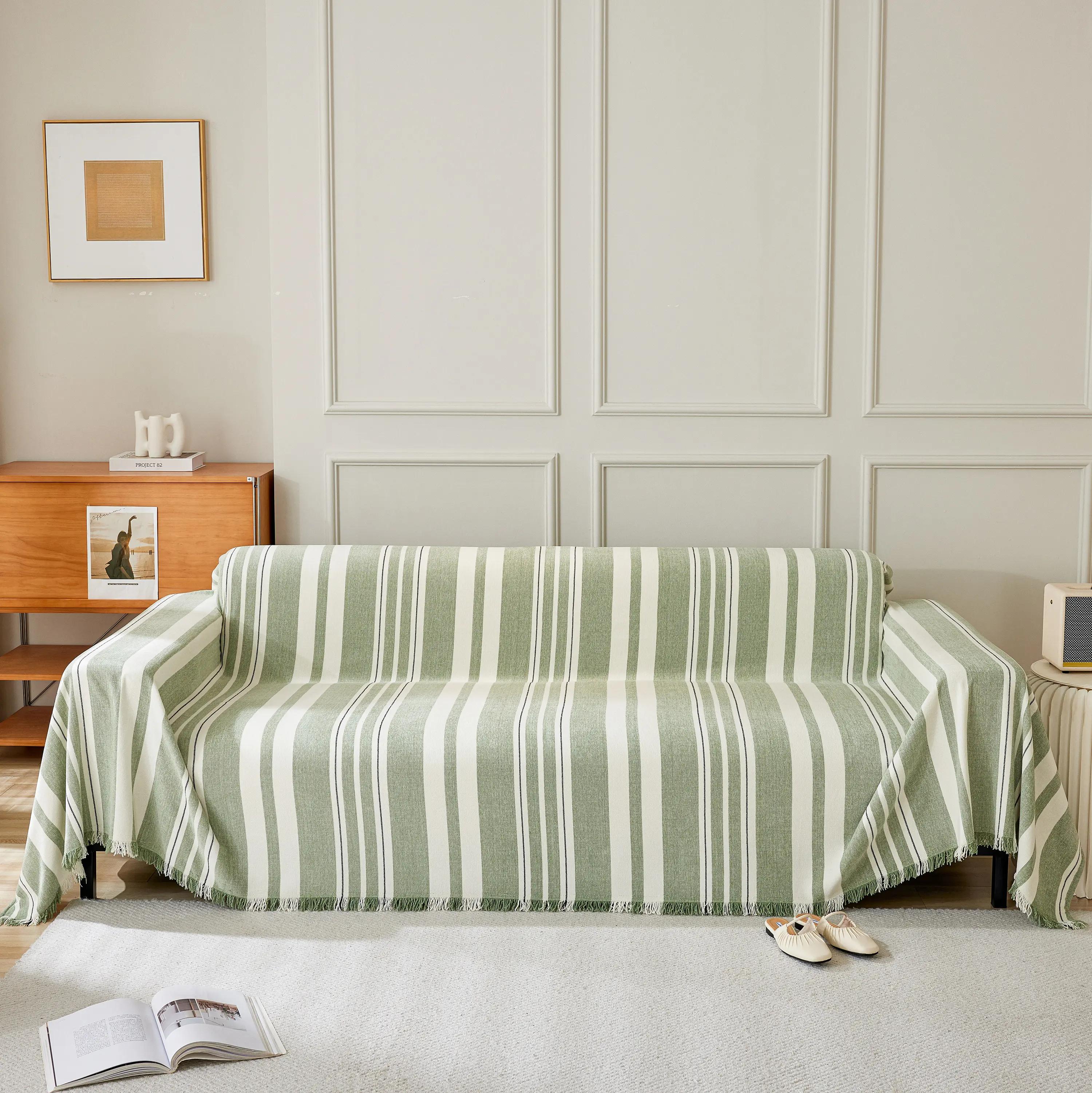 Striped Chenille Sofa Slipcover Throw, Soft Thick Washable Couch Cover Blanket - Image 2
