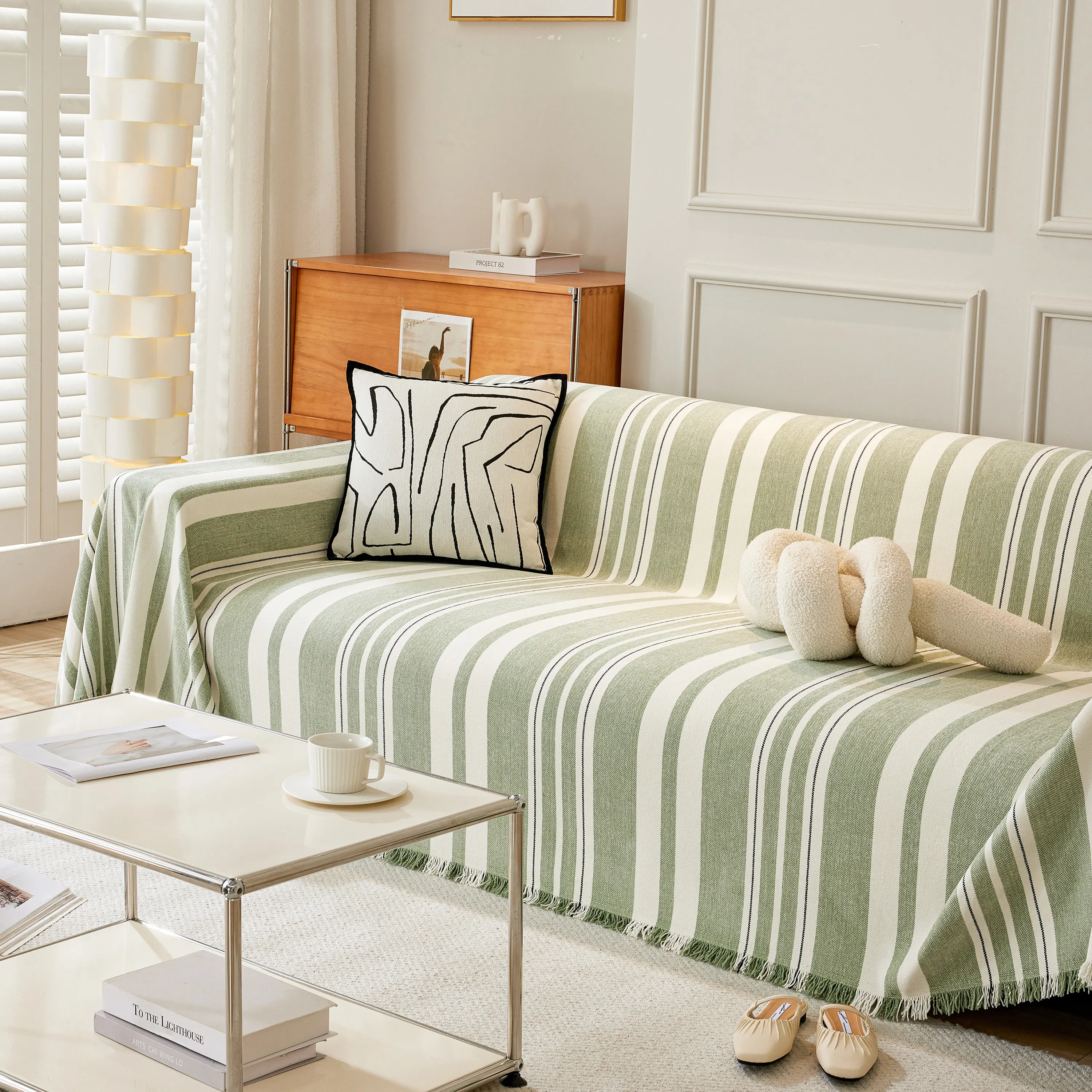 Striped Chenille Sofa Slipcover Throw, Soft Thick Washable Couch Cover Blanket - Image 20