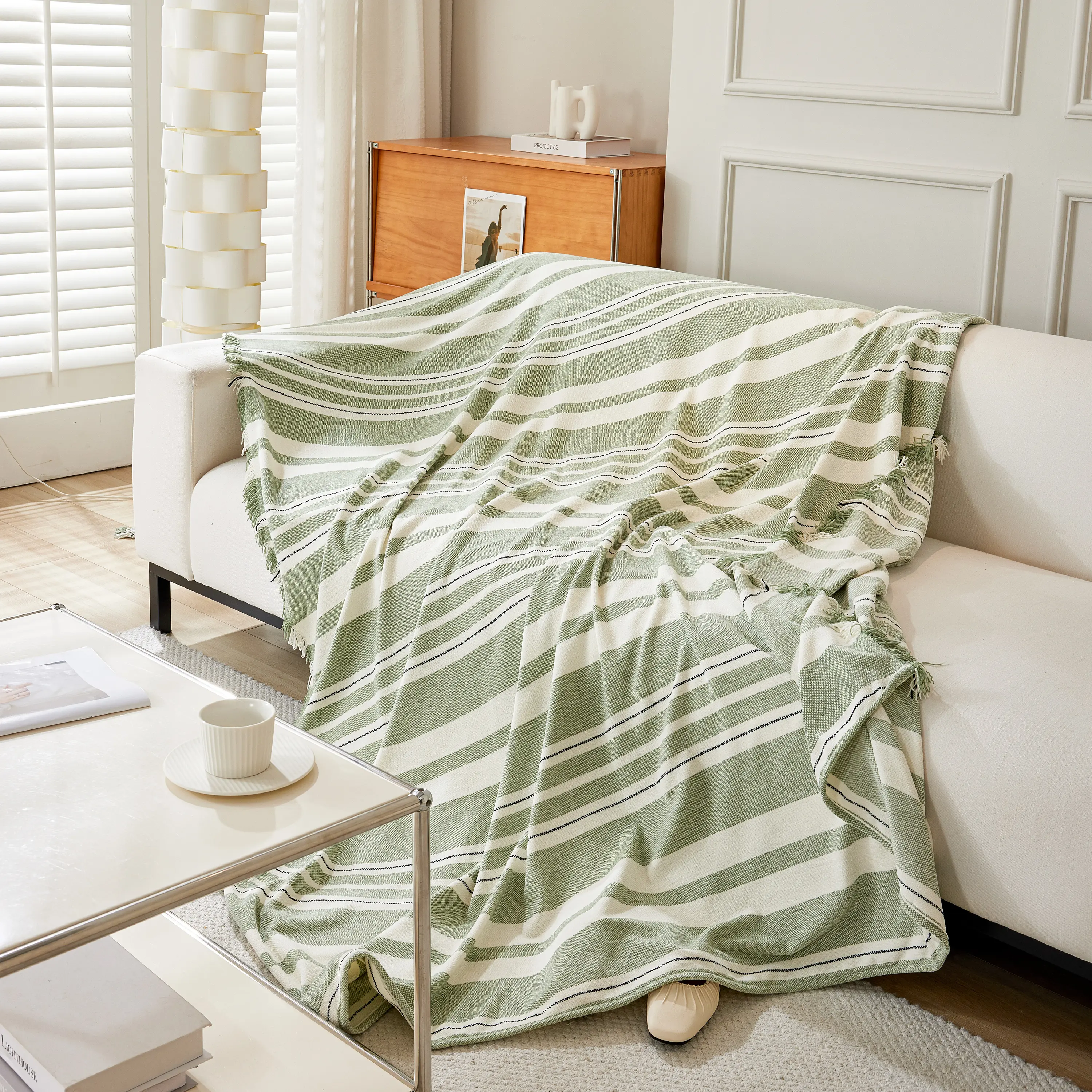 Striped Chenille Sofa Slipcover Throw, Soft Thick Washable Couch Cover Blanket - Image 22