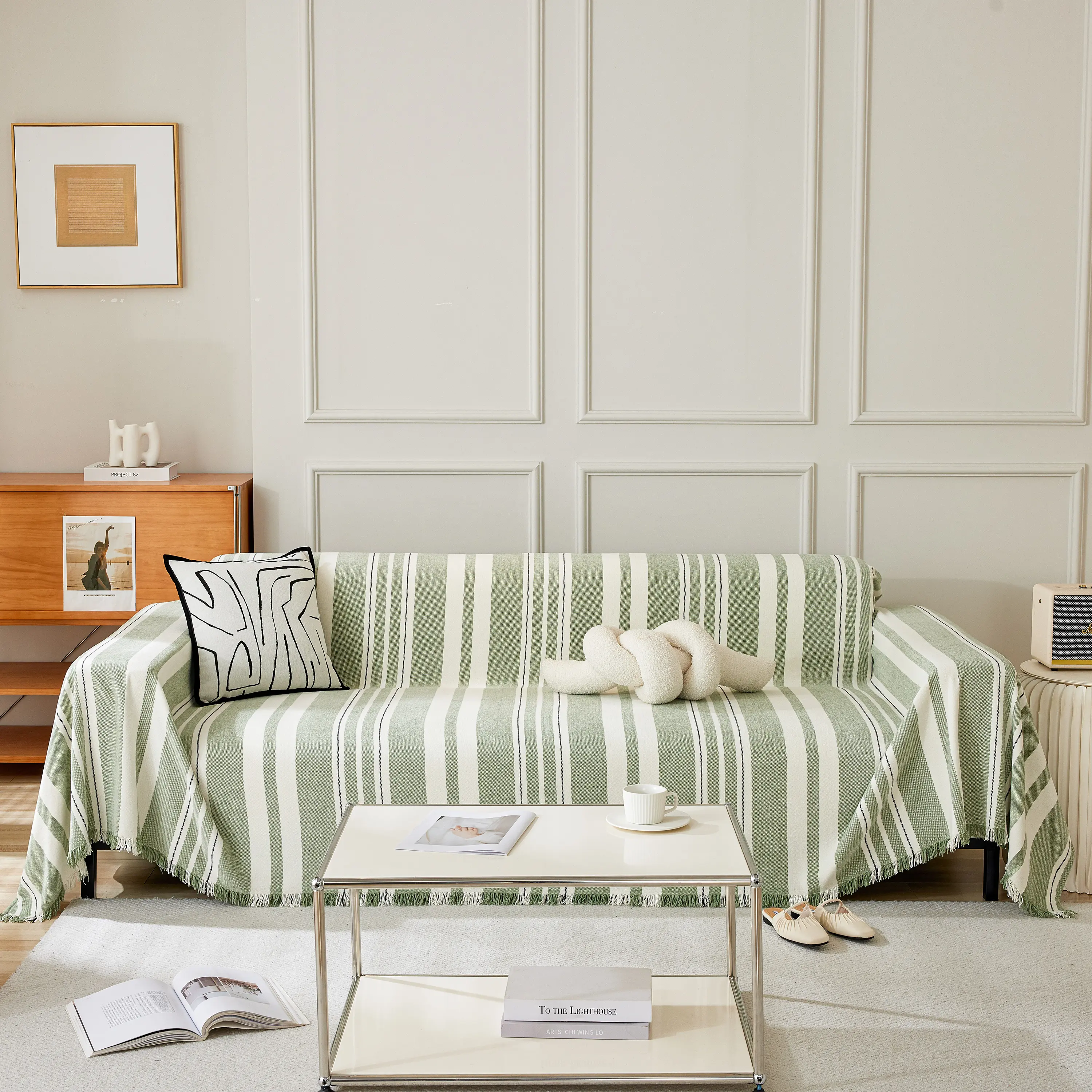 Striped Chenille Sofa Slipcover Throw, Soft Thick Washable Couch Cover Blanket - Image 25
