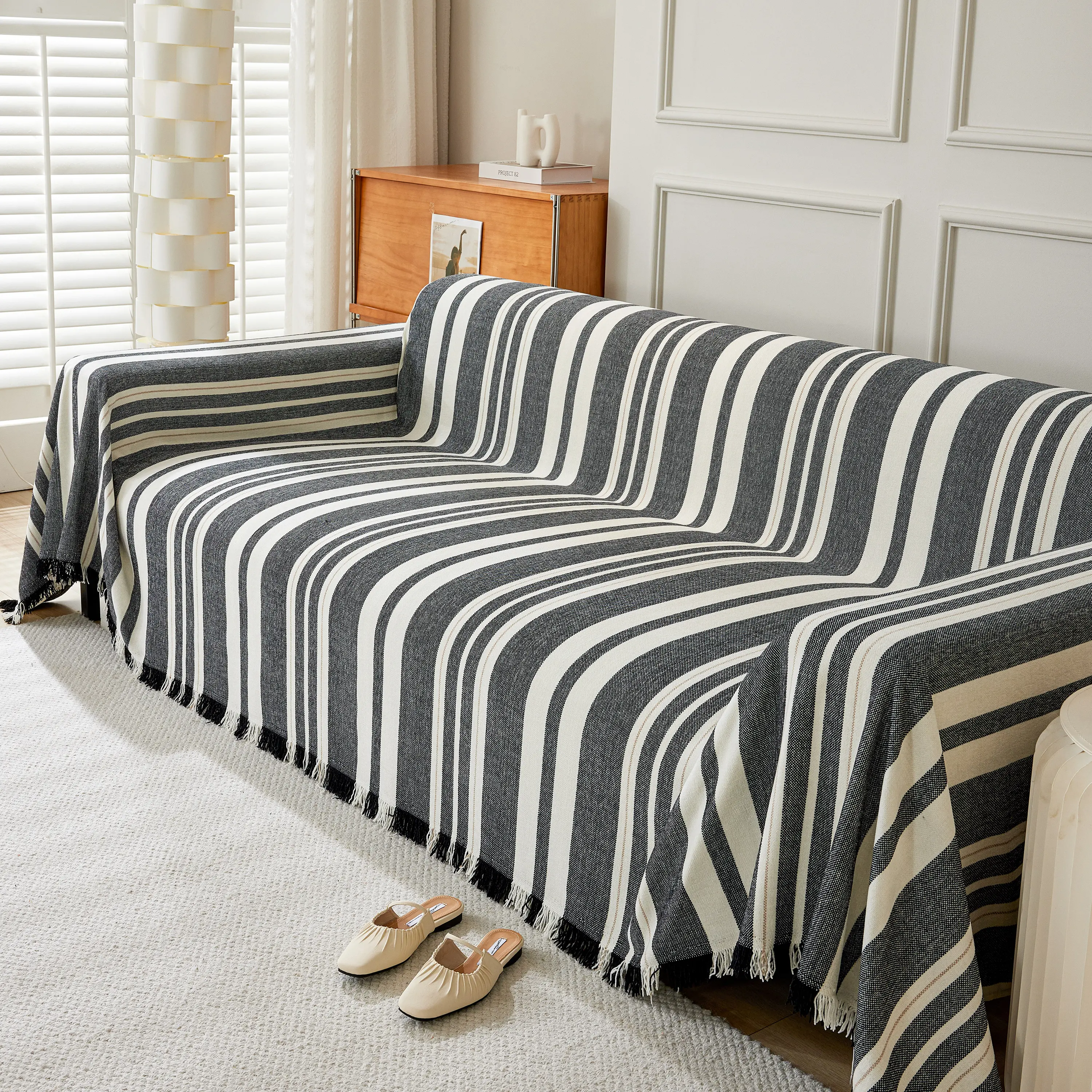 Striped Chenille Sofa Slipcover Throw, Soft Thick Washable Couch Cover Blanket - Image 28