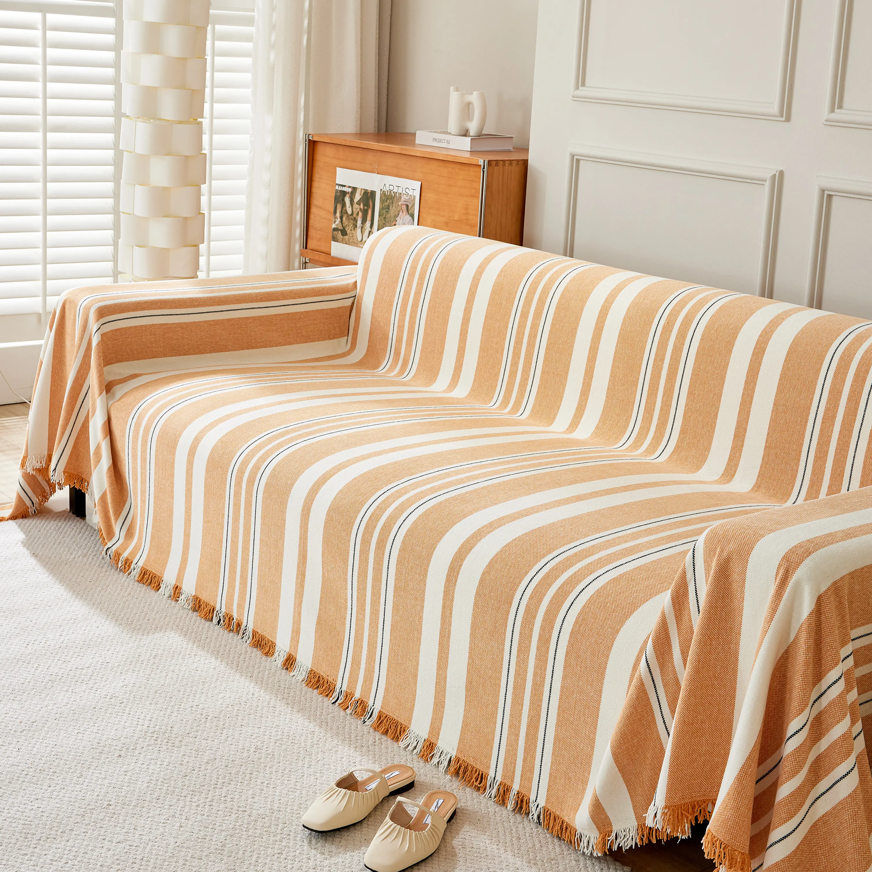 Striped Chenille Sofa Slipcover Throw, Soft Thick Washable Couch Cover Blanket - Image 29
