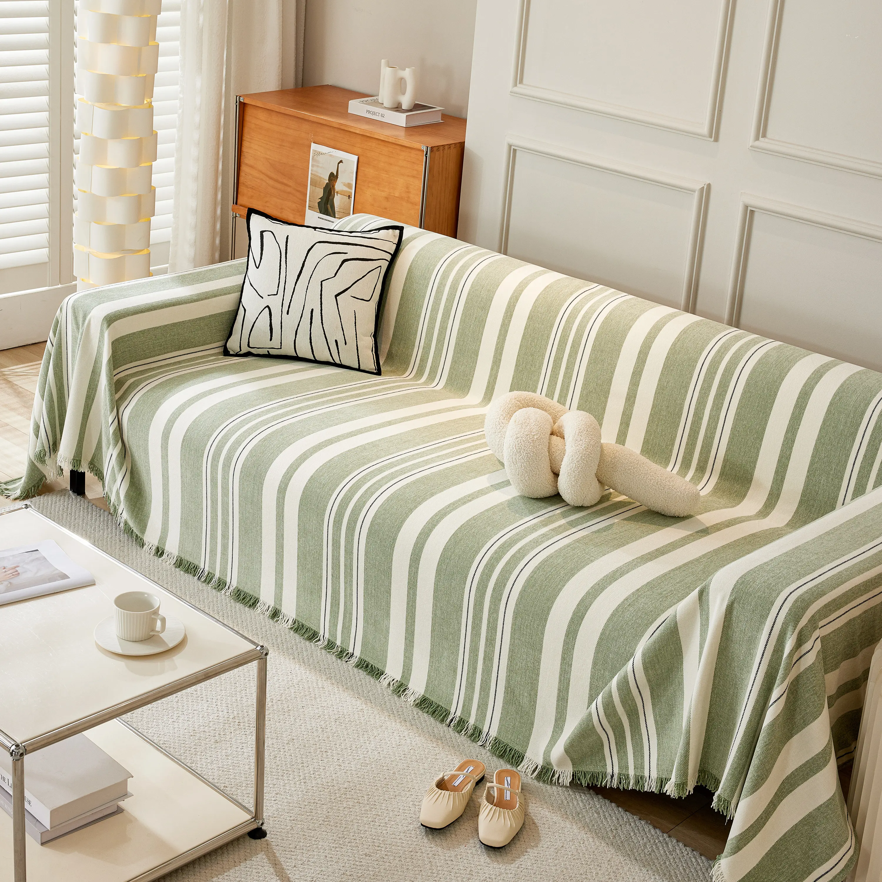 Striped Chenille Sofa Slipcover Throw, Soft Thick Washable Couch Cover Blanket - Image 3
