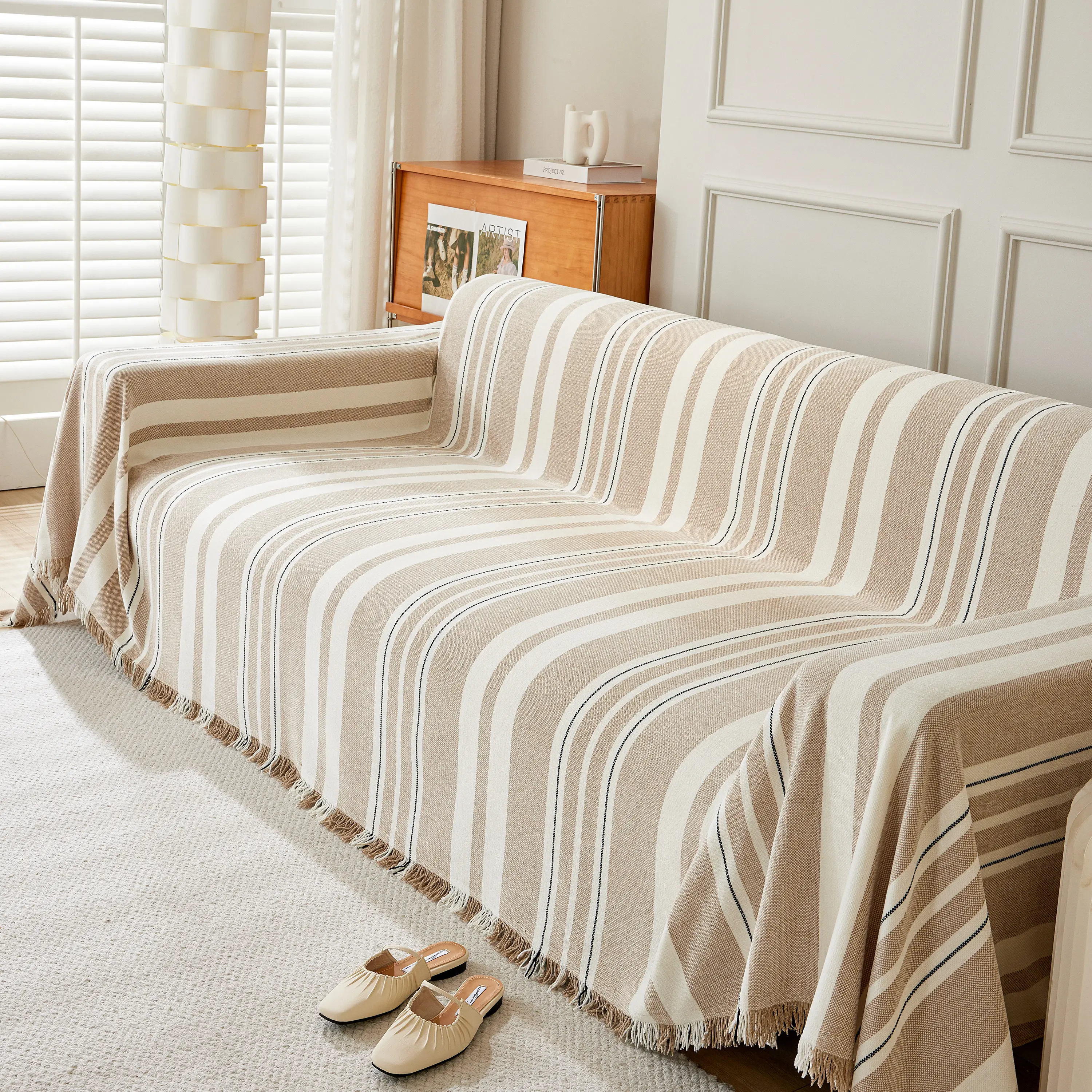 Striped Chenille Sofa Slipcover Throw, Soft Thick Washable Couch Cover Blanket - Image 30