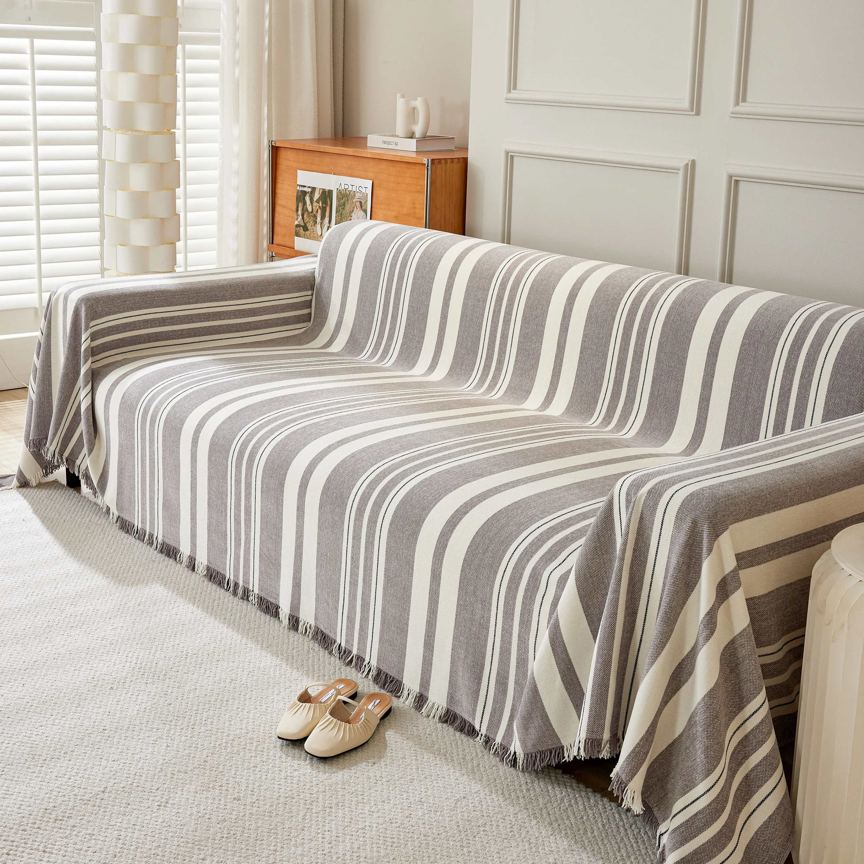 Striped Chenille Sofa Slipcover Throw, Soft Thick Washable Couch Cover Blanket - Image 31