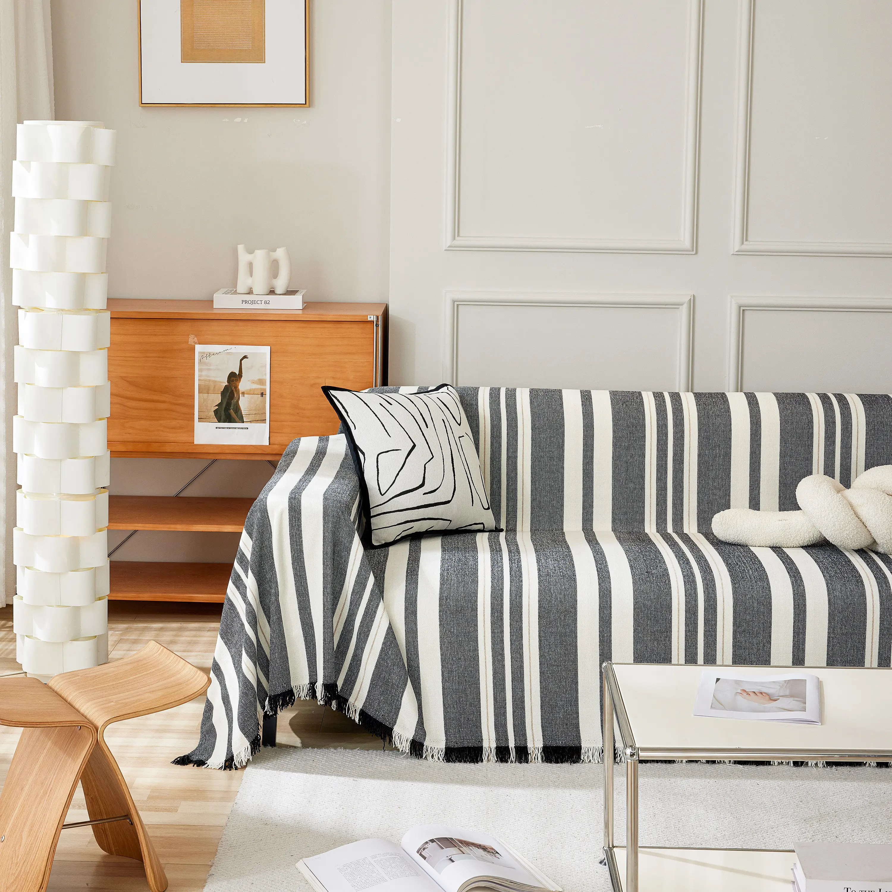 Striped Chenille Sofa Slipcover Throw, Soft Thick Washable Couch Cover Blanket - Image 34