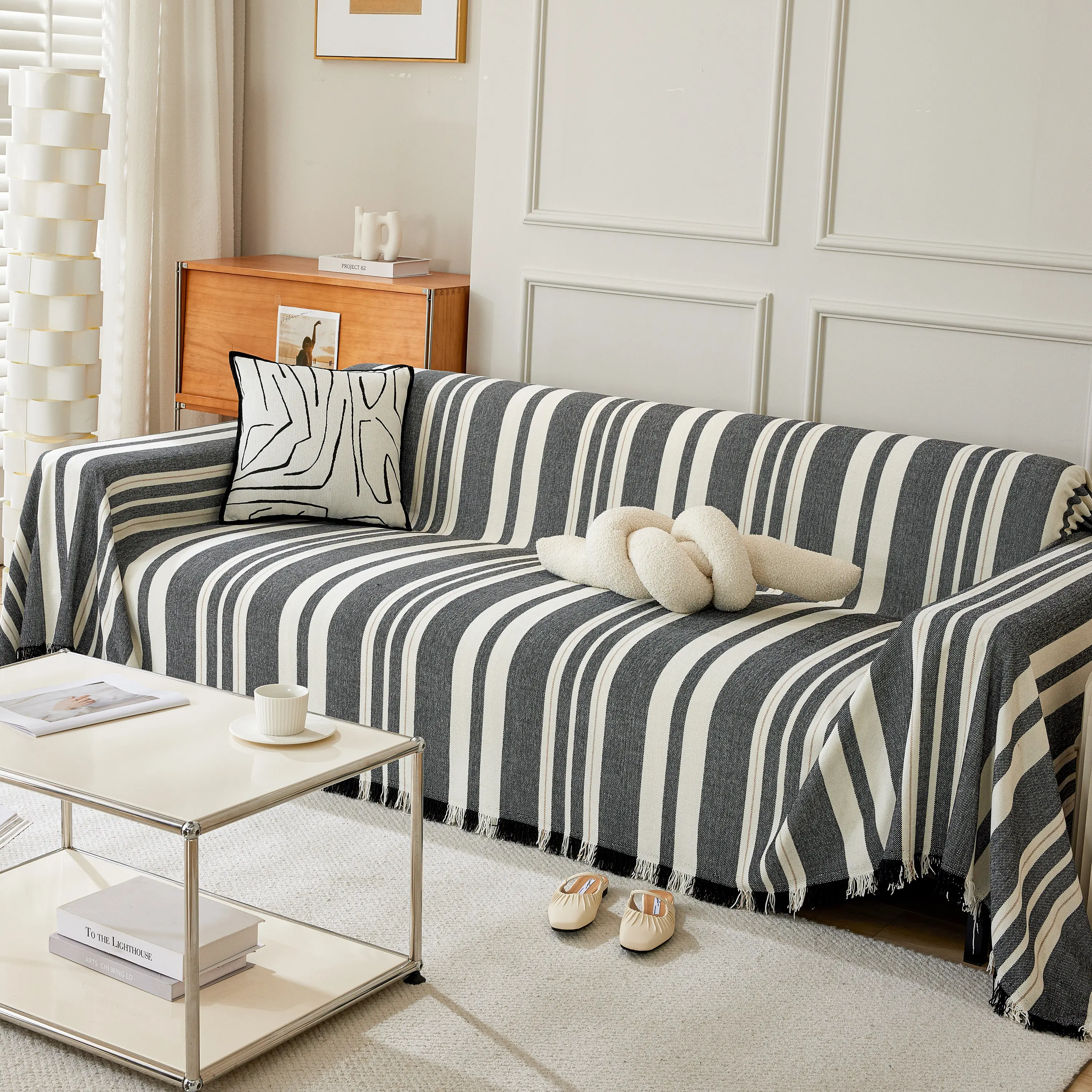 Striped Chenille Sofa Slipcover Throw, Soft Thick Washable Couch Cover Blanket - Image 35
