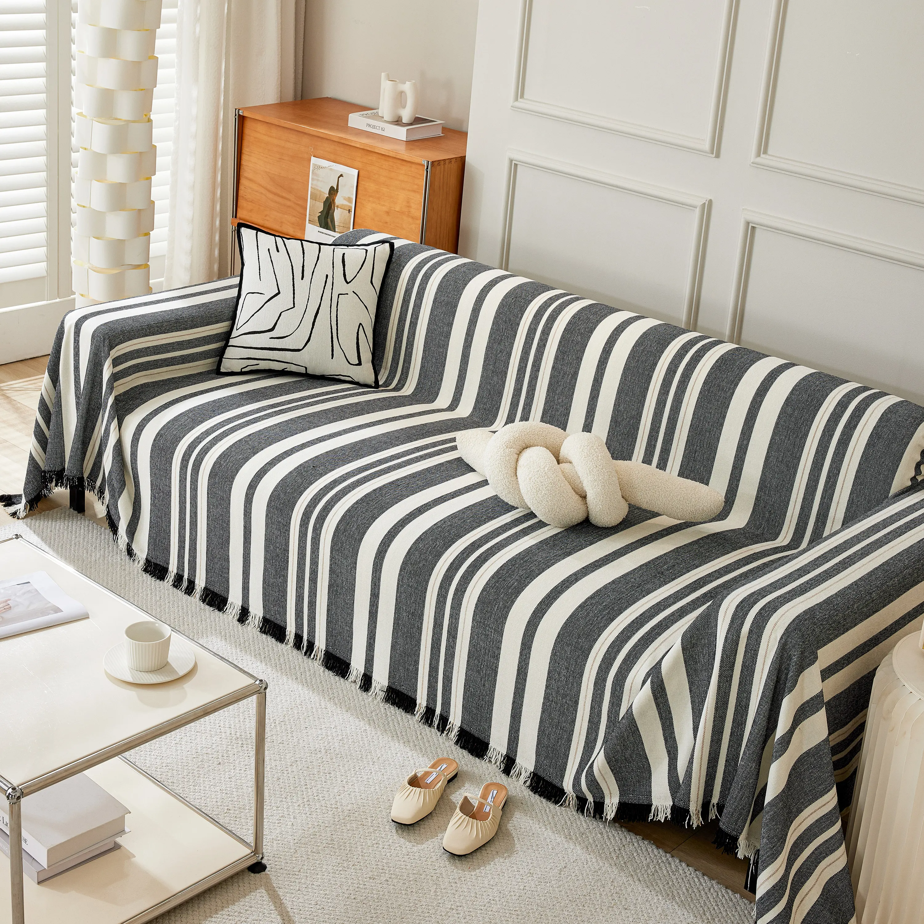 Striped Chenille Sofa Slipcover Throw, Soft Thick Washable Couch Cover Blanket - Image 36