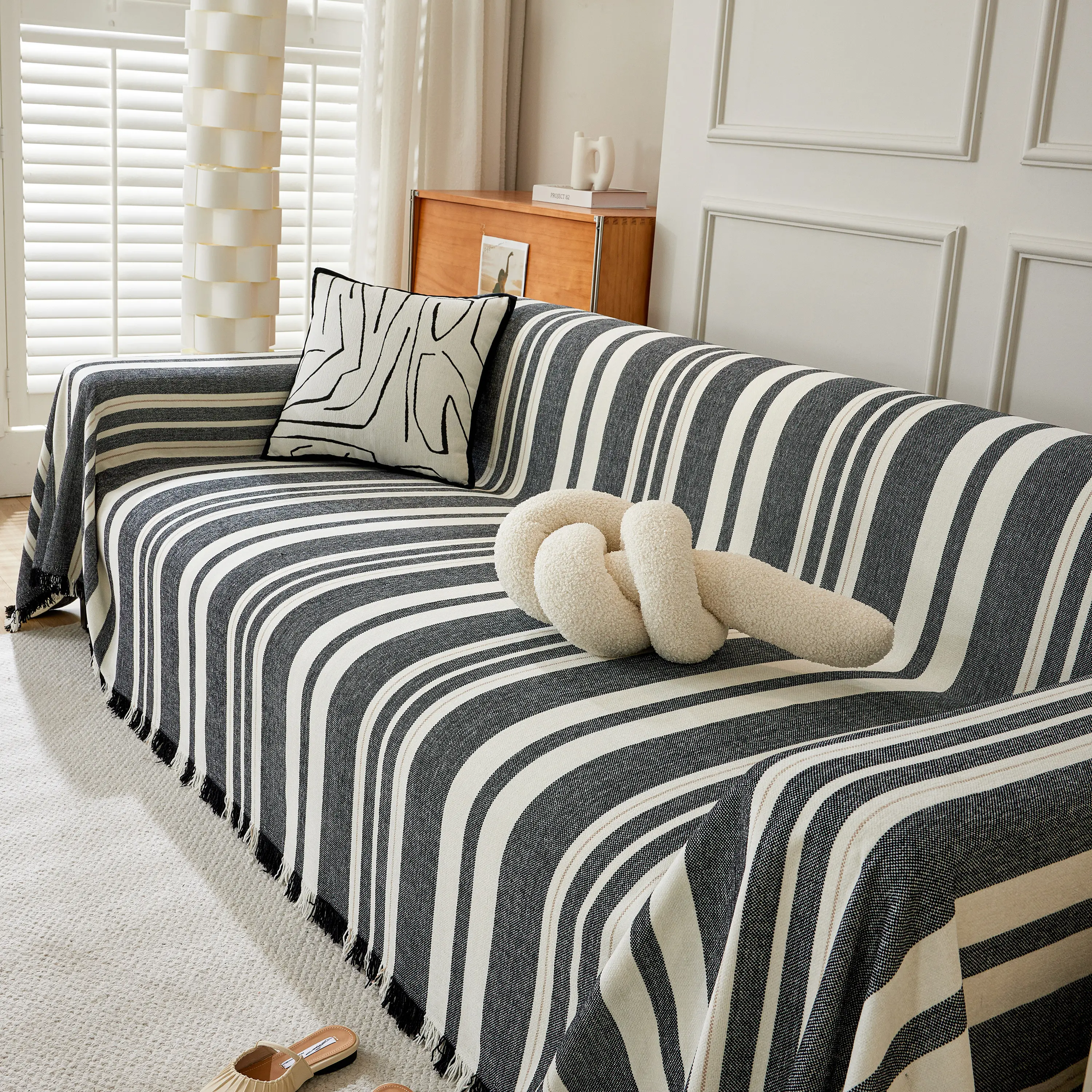 Striped Chenille Sofa Slipcover Throw, Soft Thick Washable Couch Cover Blanket - Image 37
