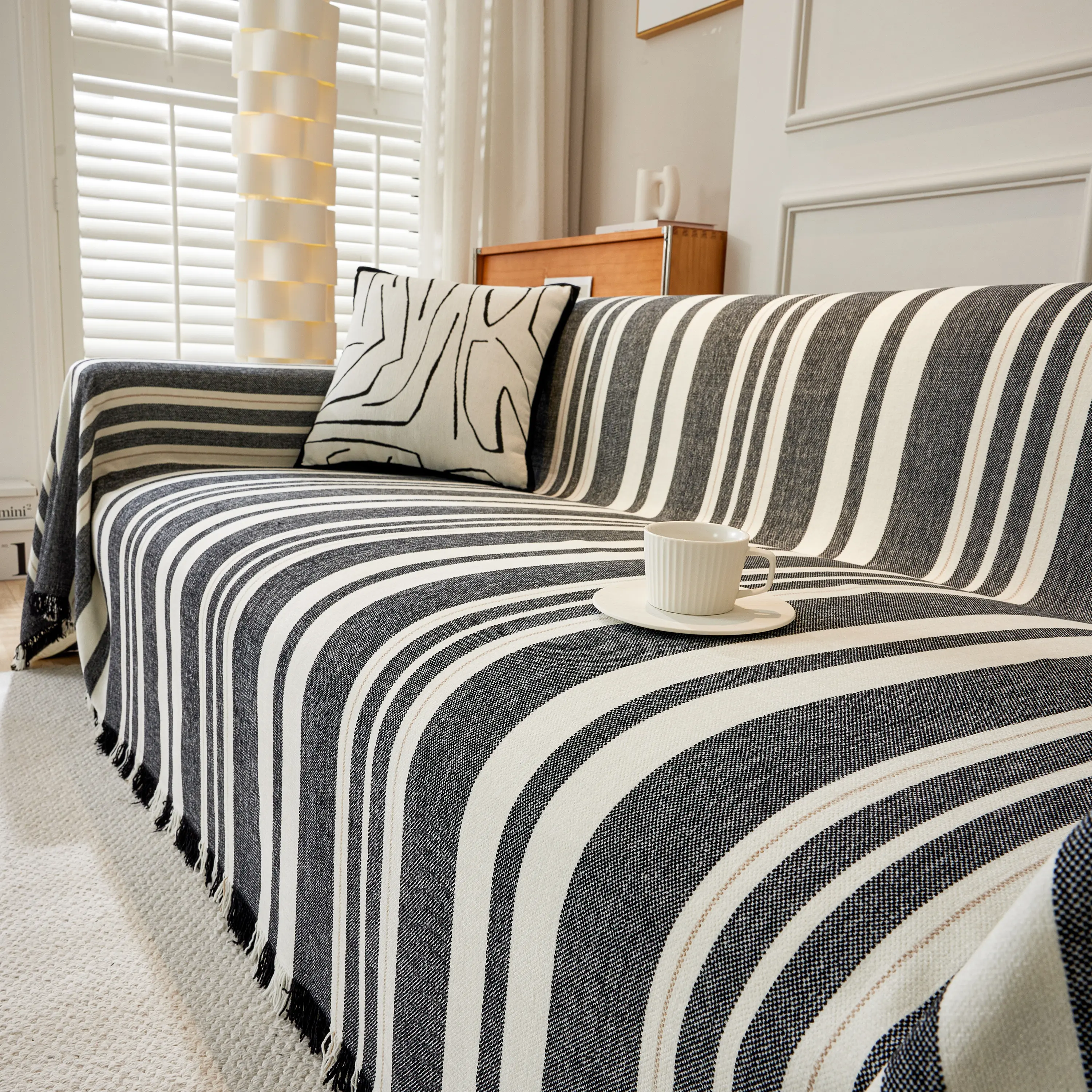 Striped Chenille Sofa Slipcover Throw, Soft Thick Washable Couch Cover Blanket - Image 38