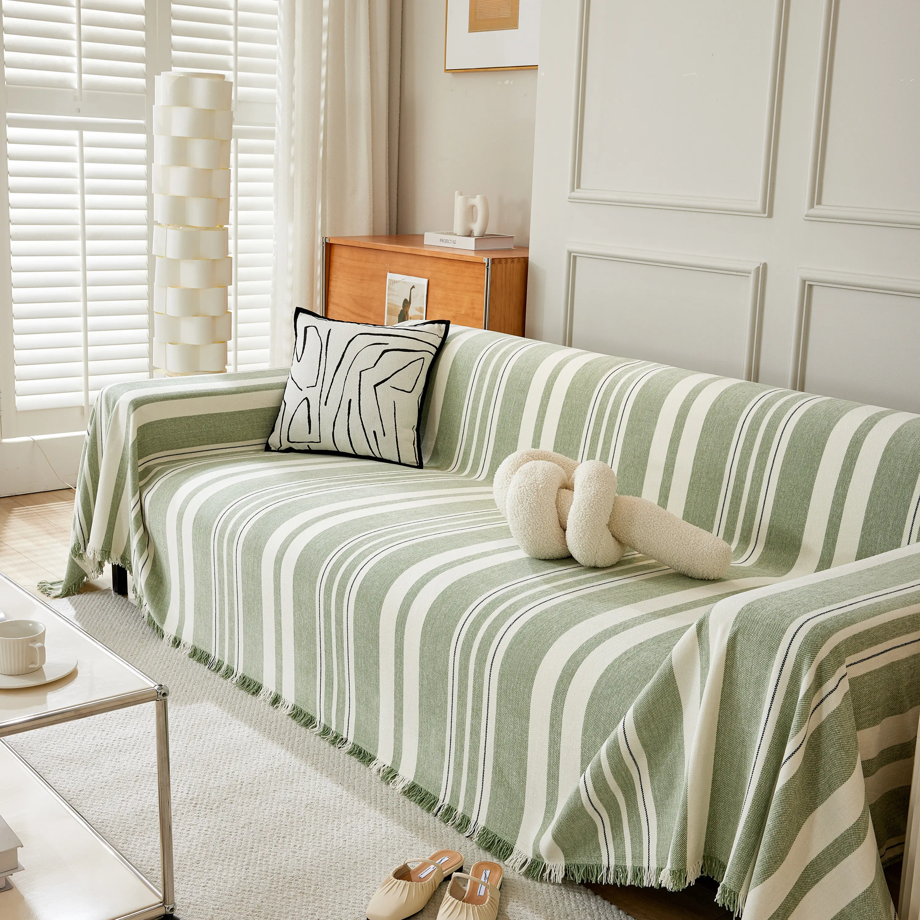 Striped Chenille Sofa Slipcover Throw, Soft Thick Washable Couch Cover Blanket - Image 4