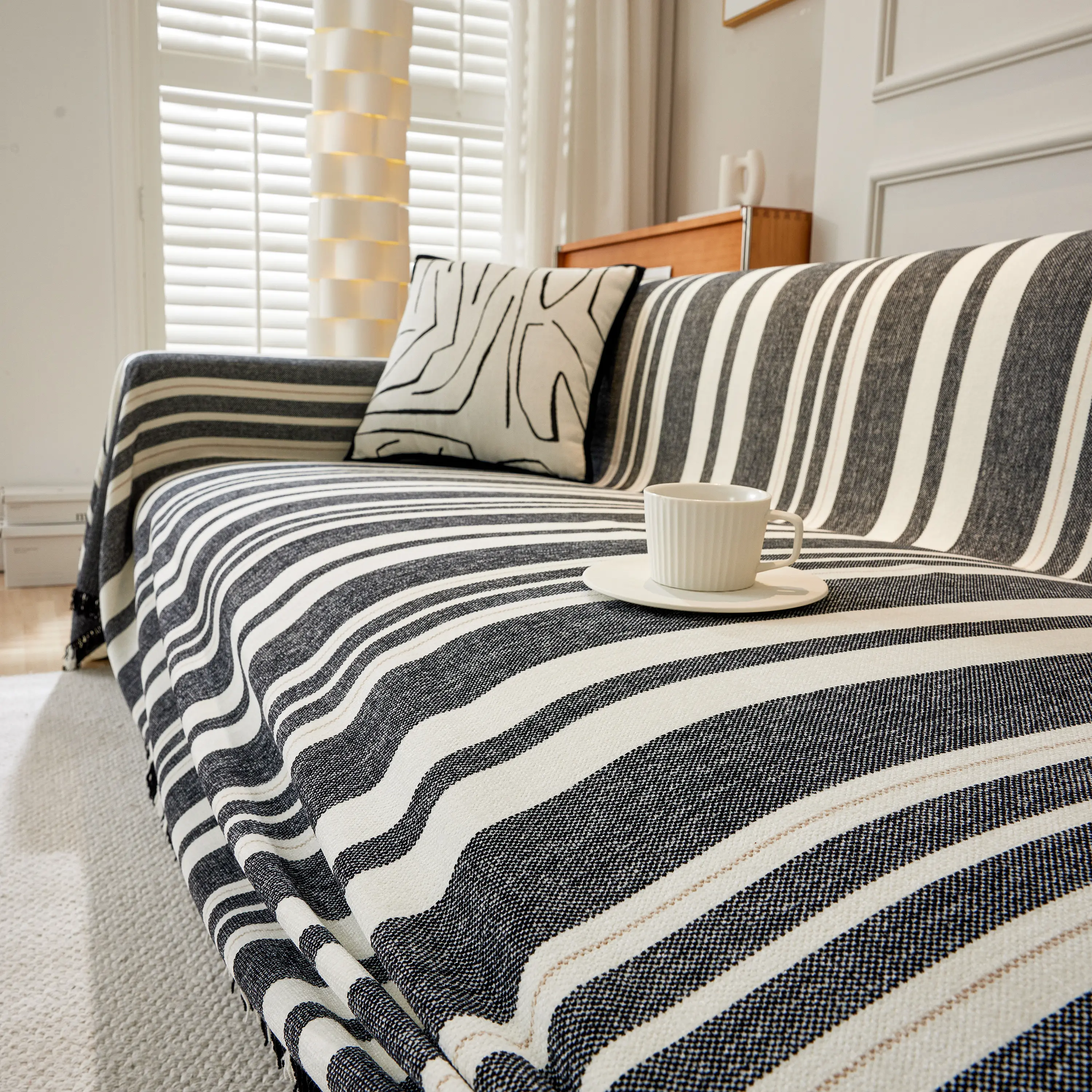 Striped Chenille Sofa Slipcover Throw, Soft Thick Washable Couch Cover Blanket - Image 42
