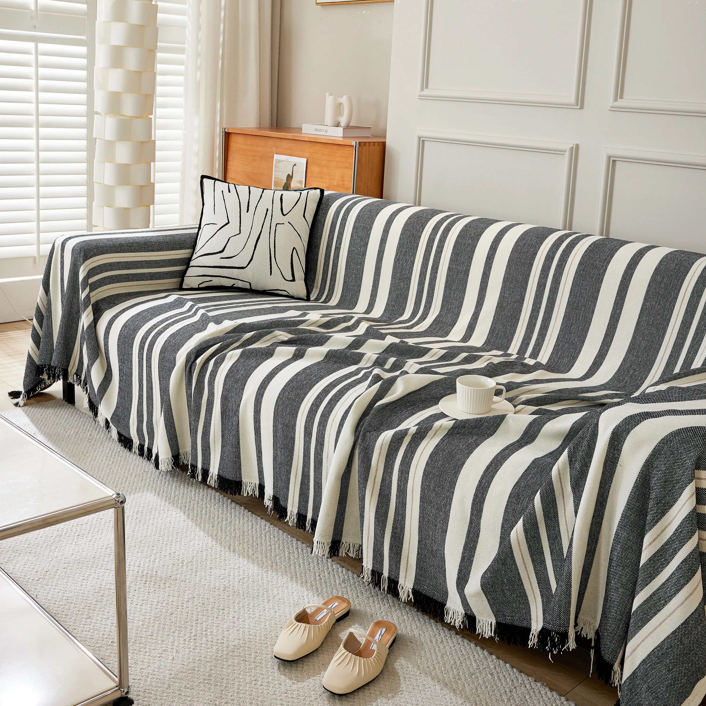 Striped Chenille Sofa Slipcover Throw, Soft Thick Washable Couch Cover Blanket - Image 43