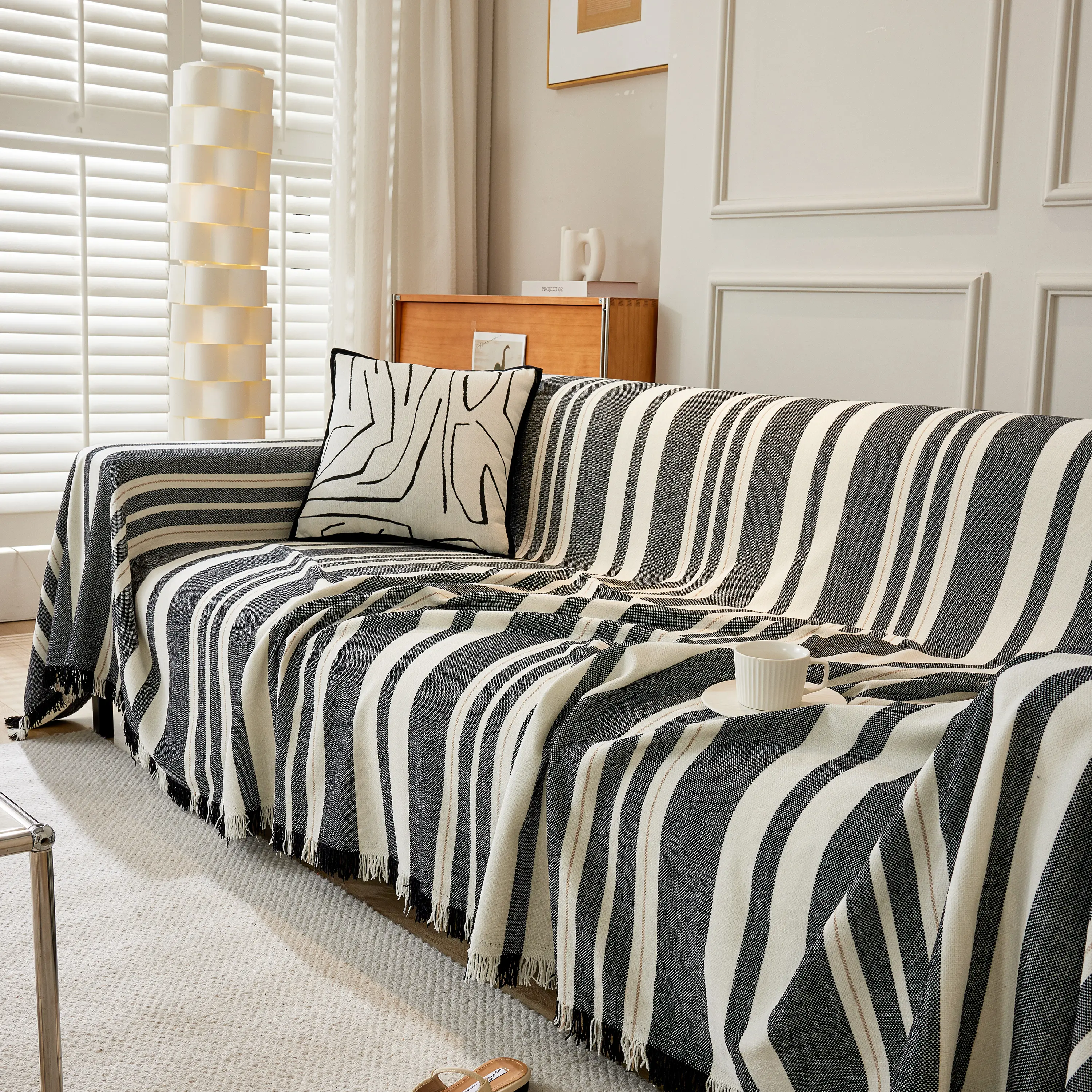 Striped Chenille Sofa Slipcover Throw, Soft Thick Washable Couch Cover Blanket - Image 44