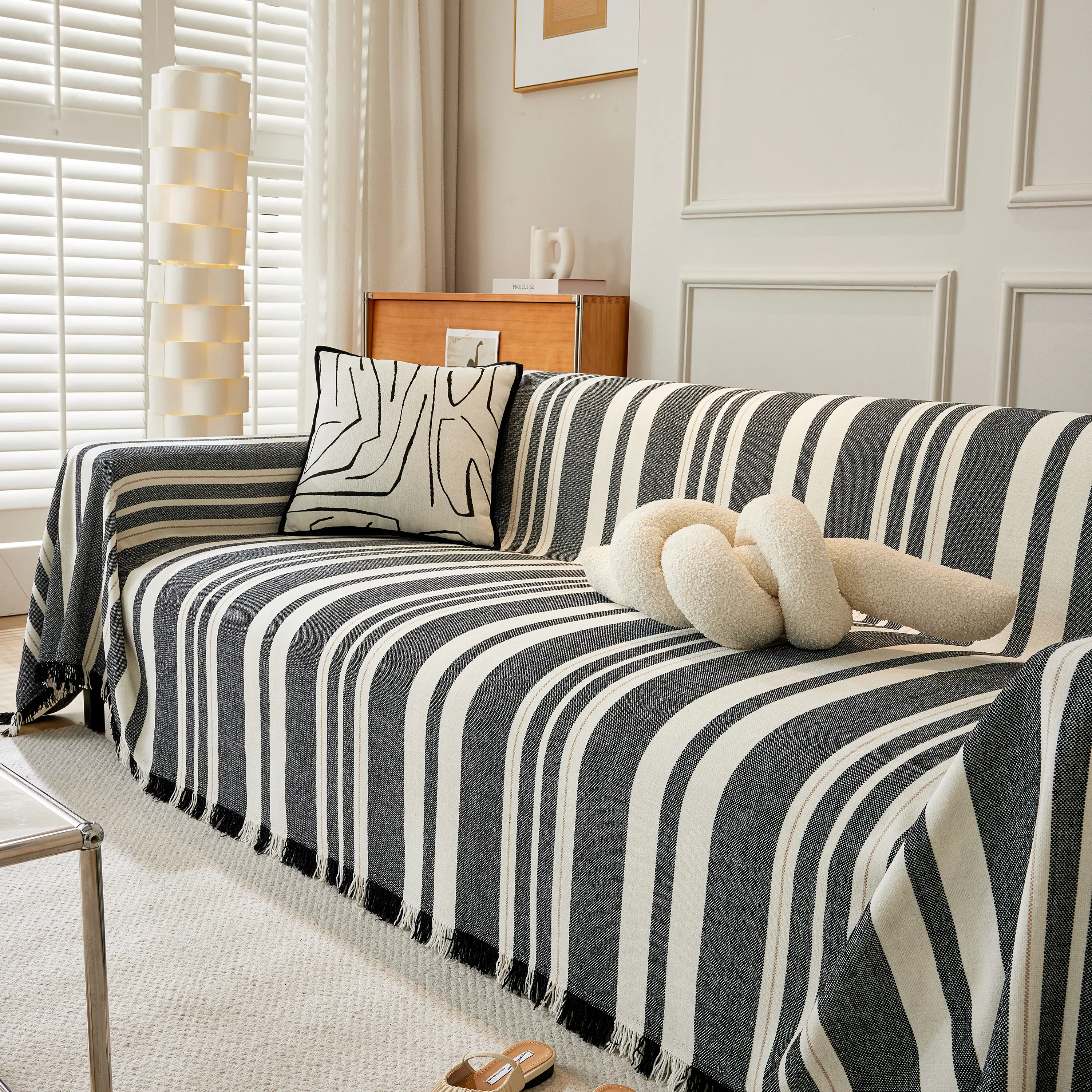 Striped Chenille Sofa Slipcover Throw, Soft Thick Washable Couch Cover Blanket - Image 45