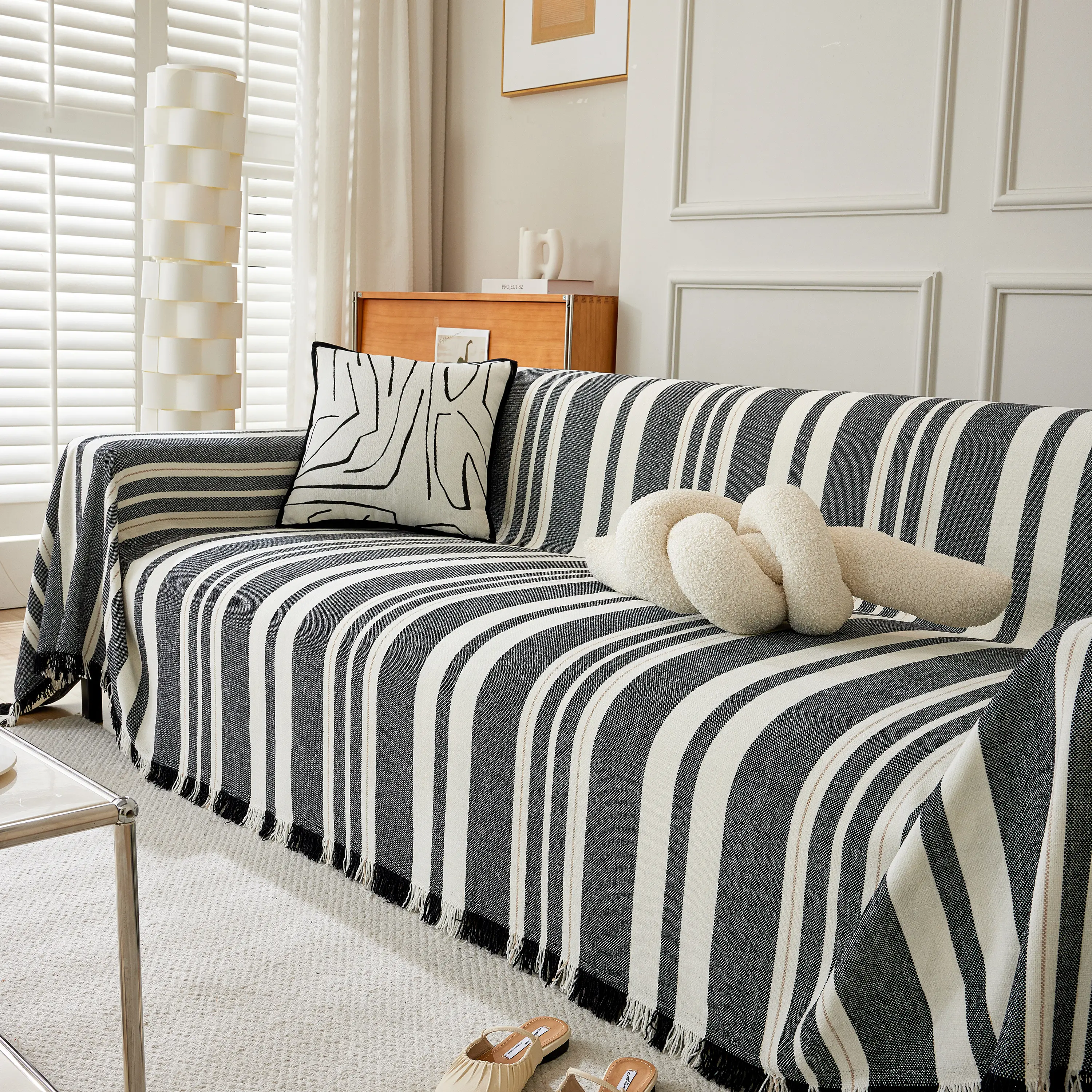Striped Chenille Sofa Slipcover Throw, Soft Thick Washable Couch Cover Blanket - Image 46