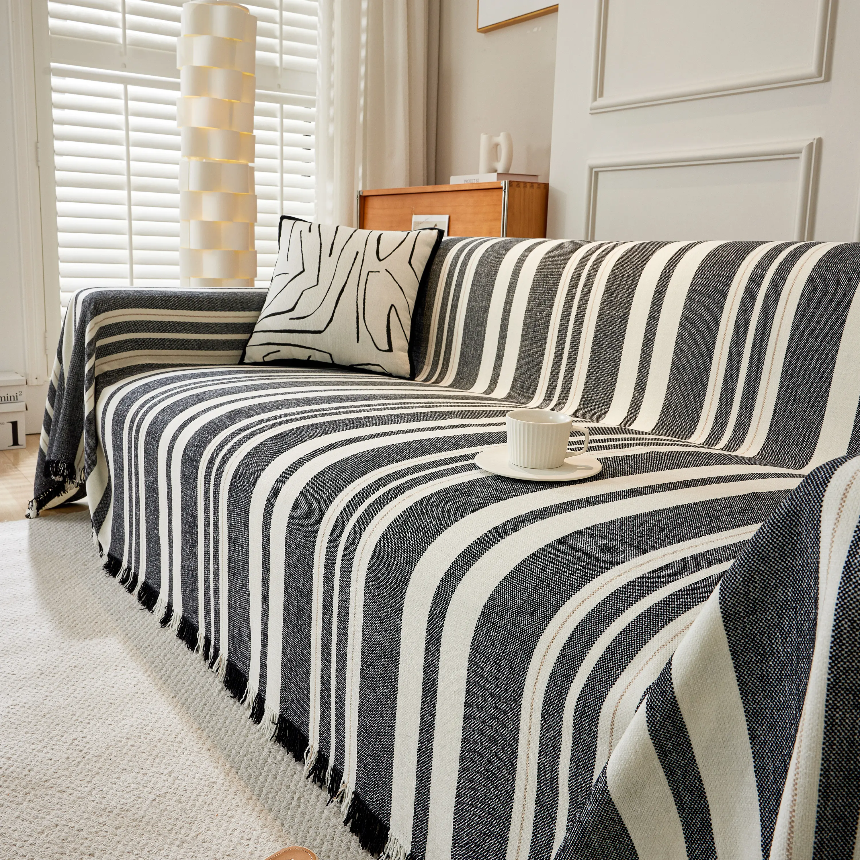 Striped Chenille Sofa Slipcover Throw, Soft Thick Washable Couch Cover Blanket - Image 47