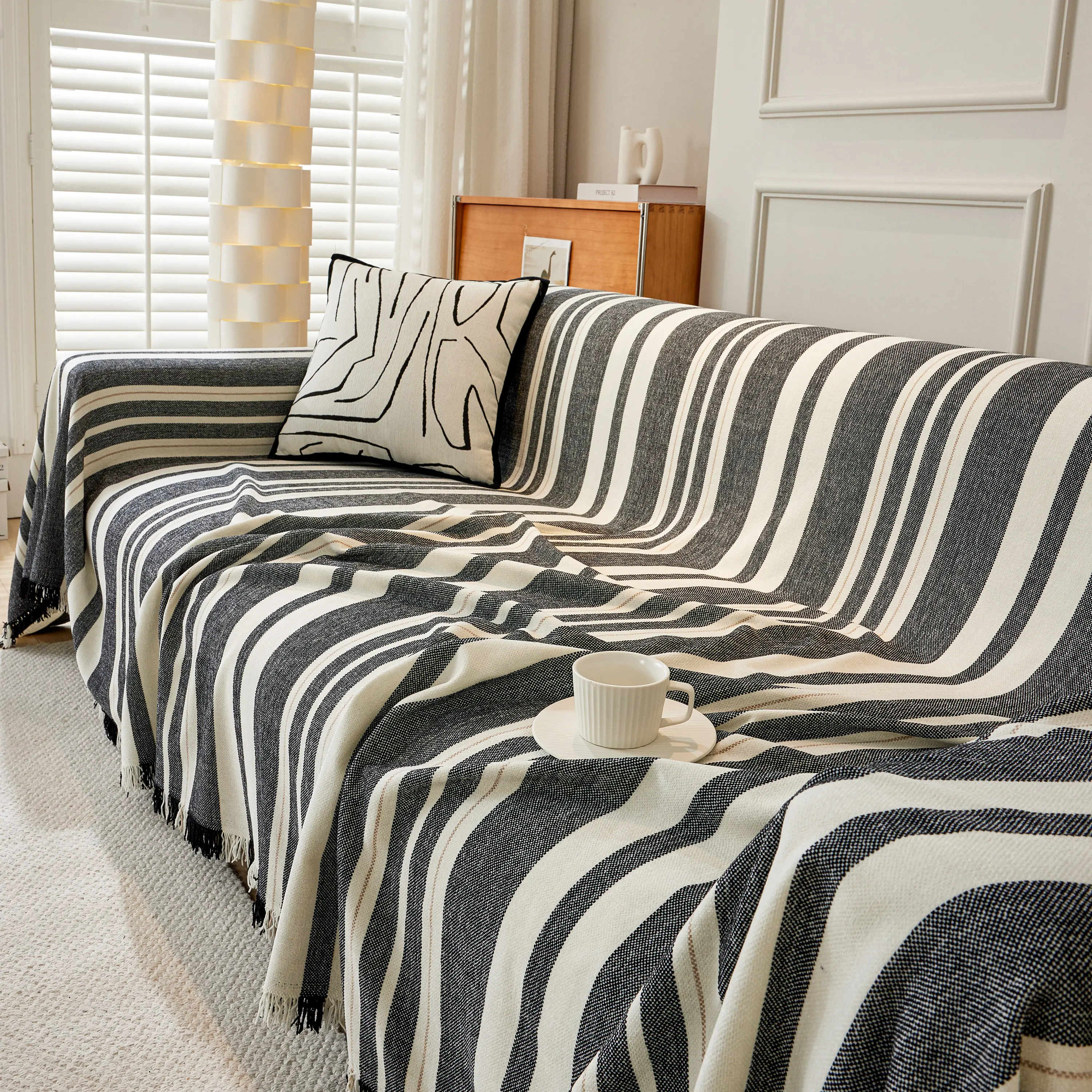 Striped Chenille Sofa Slipcover Throw, Soft Thick Washable Couch Cover Blanket - Image 48