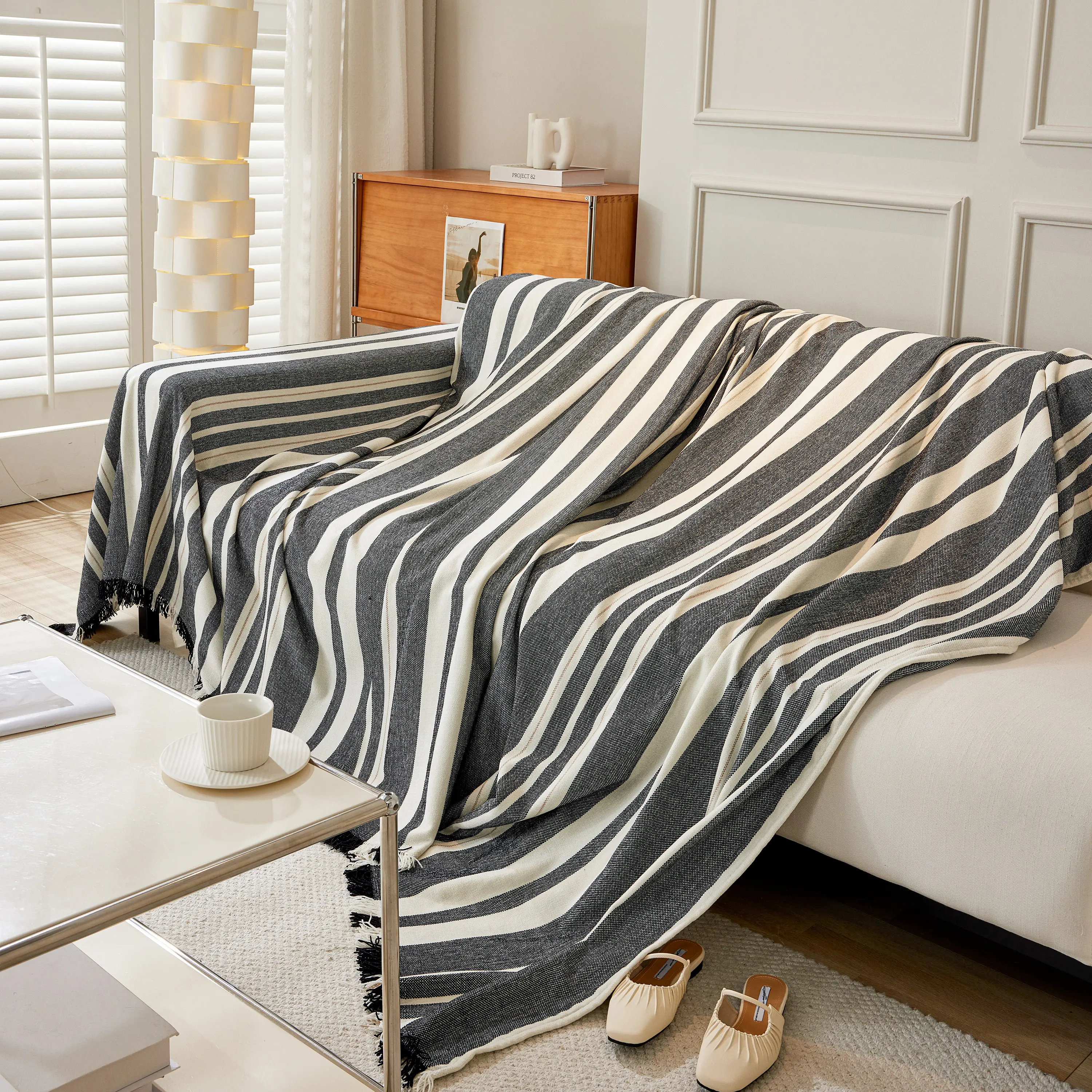 Striped Chenille Sofa Slipcover Throw, Soft Thick Washable Couch Cover Blanket - Image 49