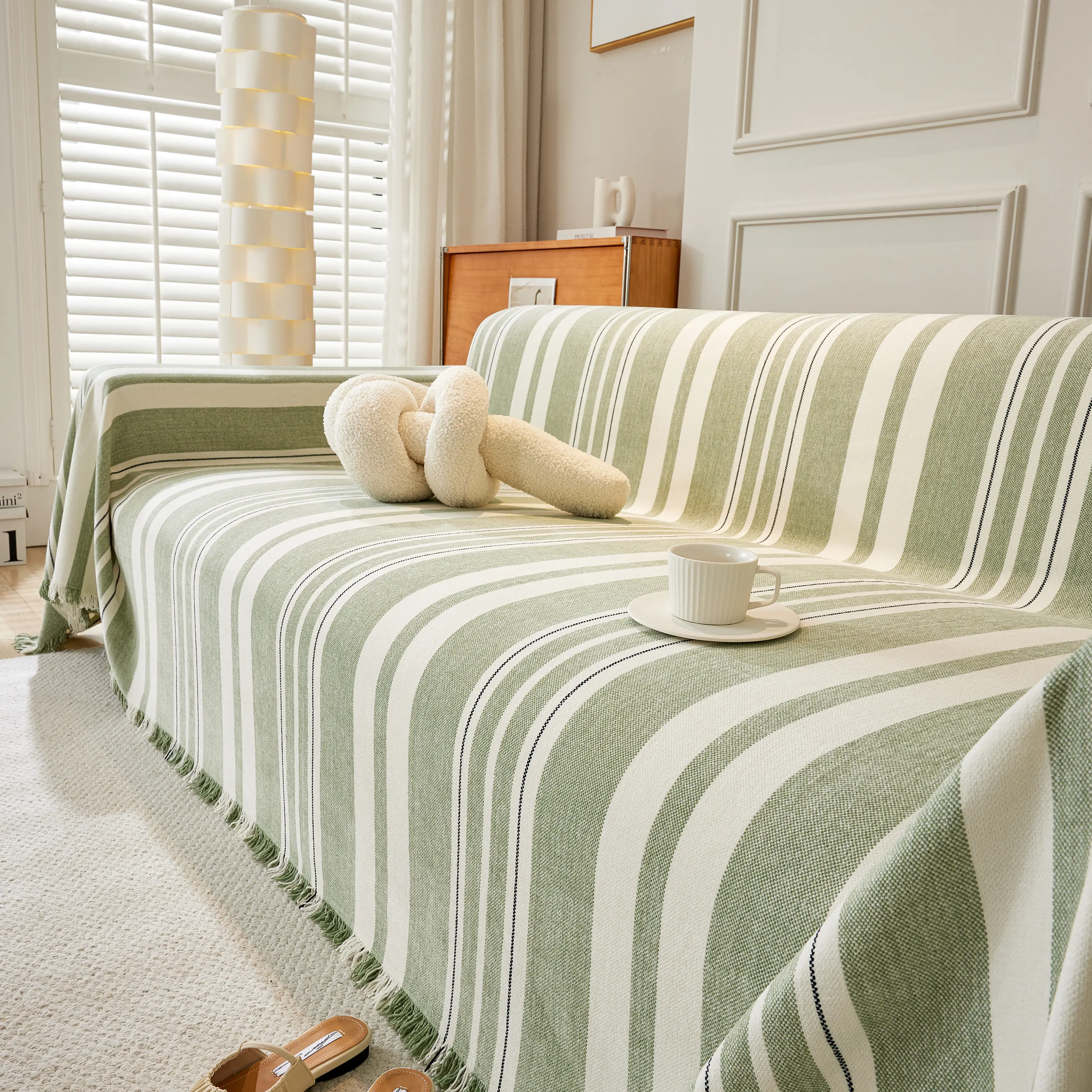 Striped Chenille Sofa Slipcover Throw, Soft Thick Washable Couch Cover Blanket - Image 5