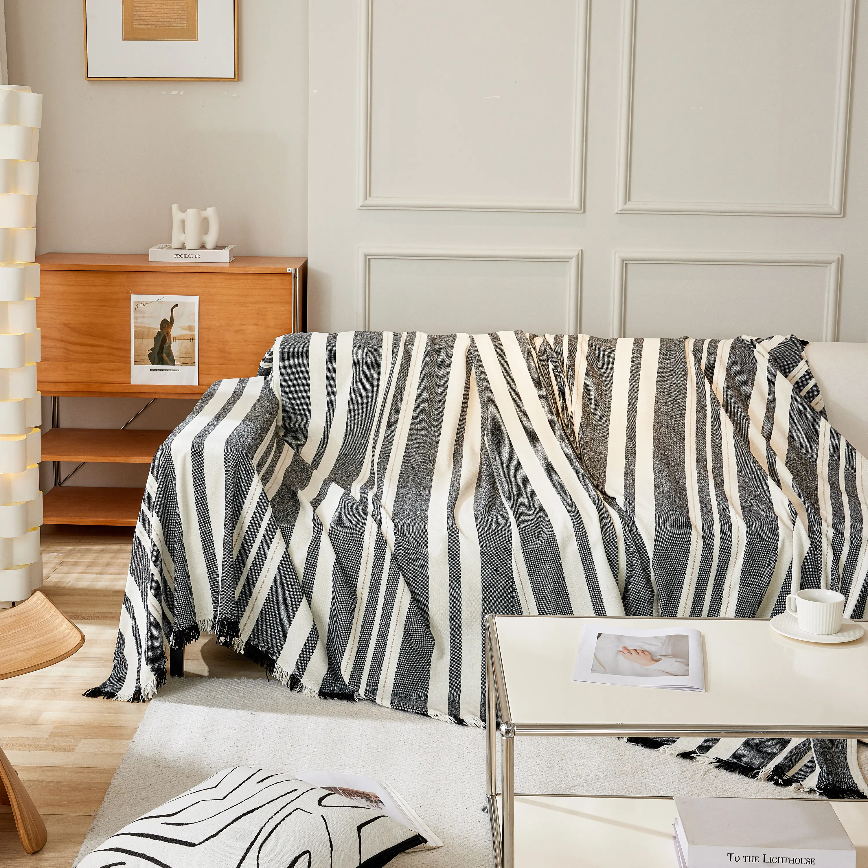 Striped Chenille Sofa Slipcover Throw, Soft Thick Washable Couch Cover Blanket - Image 50