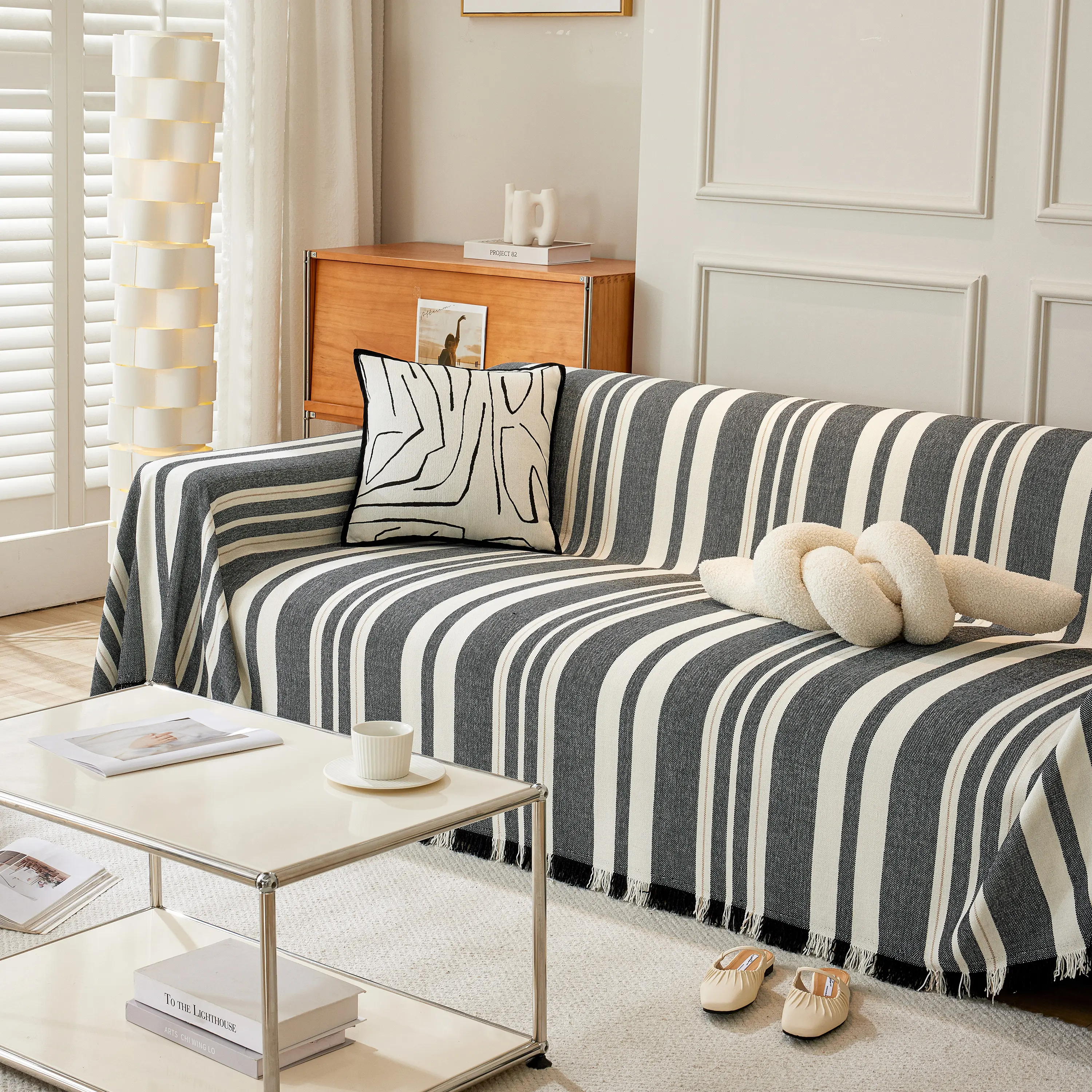 Striped Chenille Sofa Slipcover Throw, Soft Thick Washable Couch Cover Blanket - Image 51