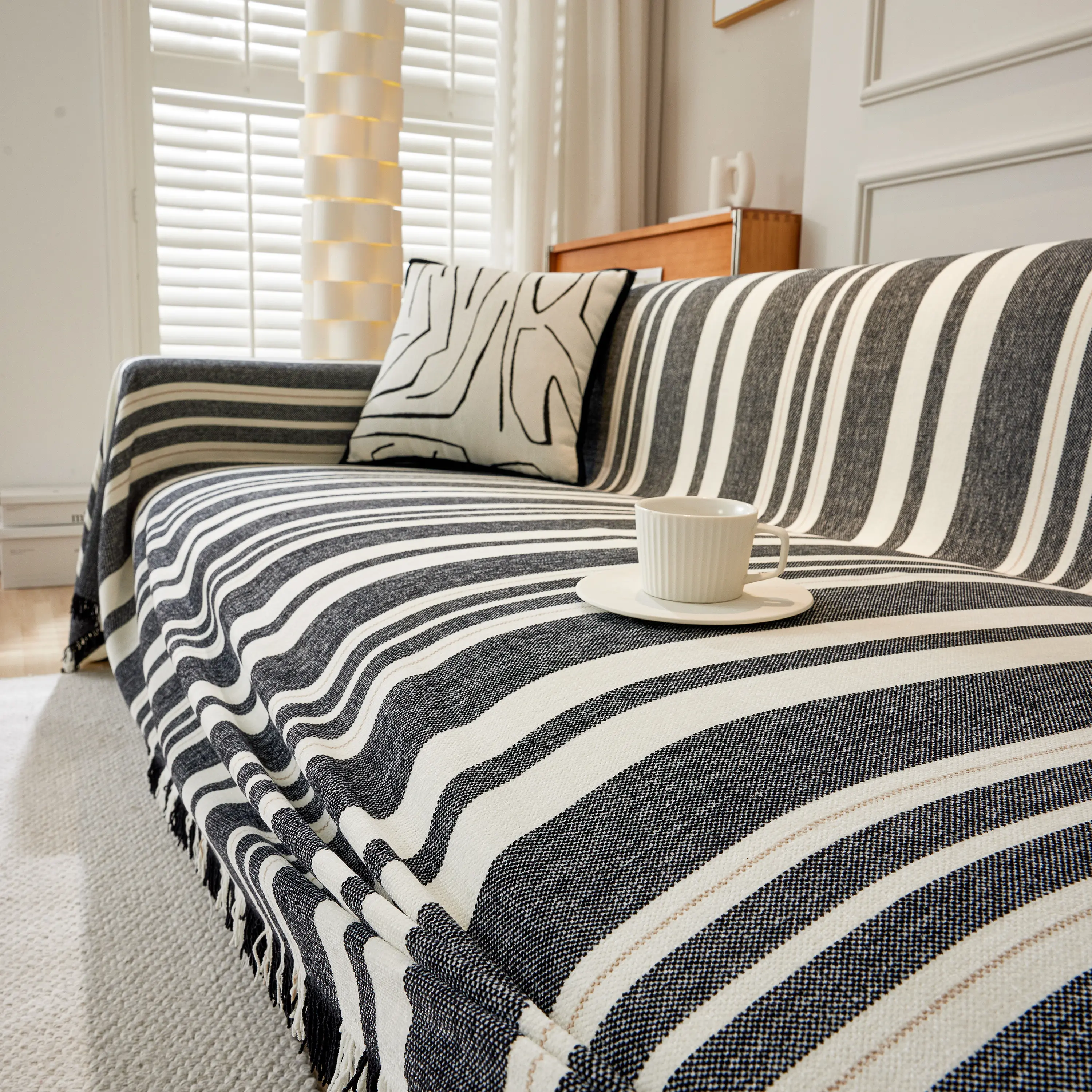 Striped Chenille Sofa Slipcover Throw, Soft Thick Washable Couch Cover Blanket - Image 52