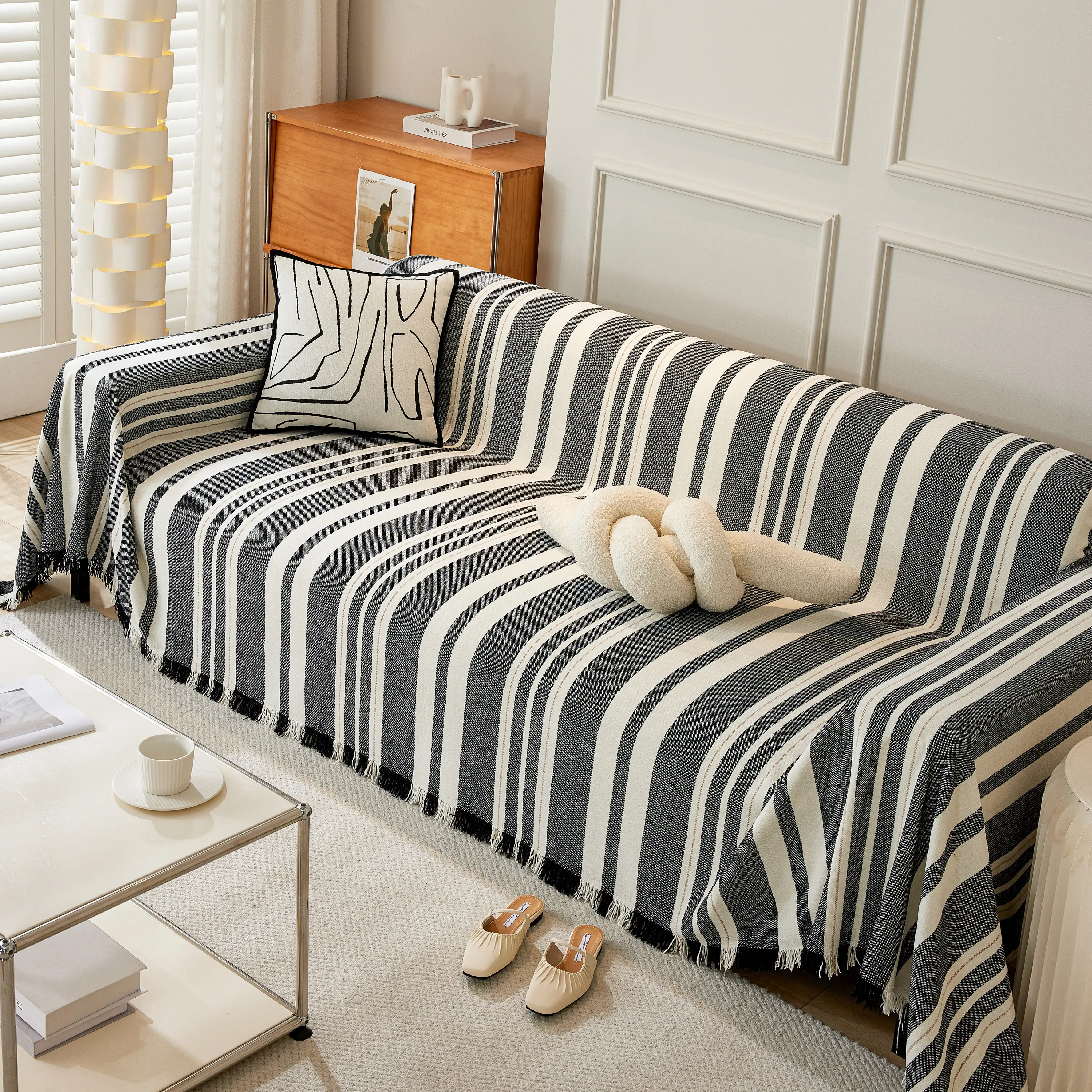 Striped Chenille Sofa Slipcover Throw, Soft Thick Washable Couch Cover Blanket - Image 53