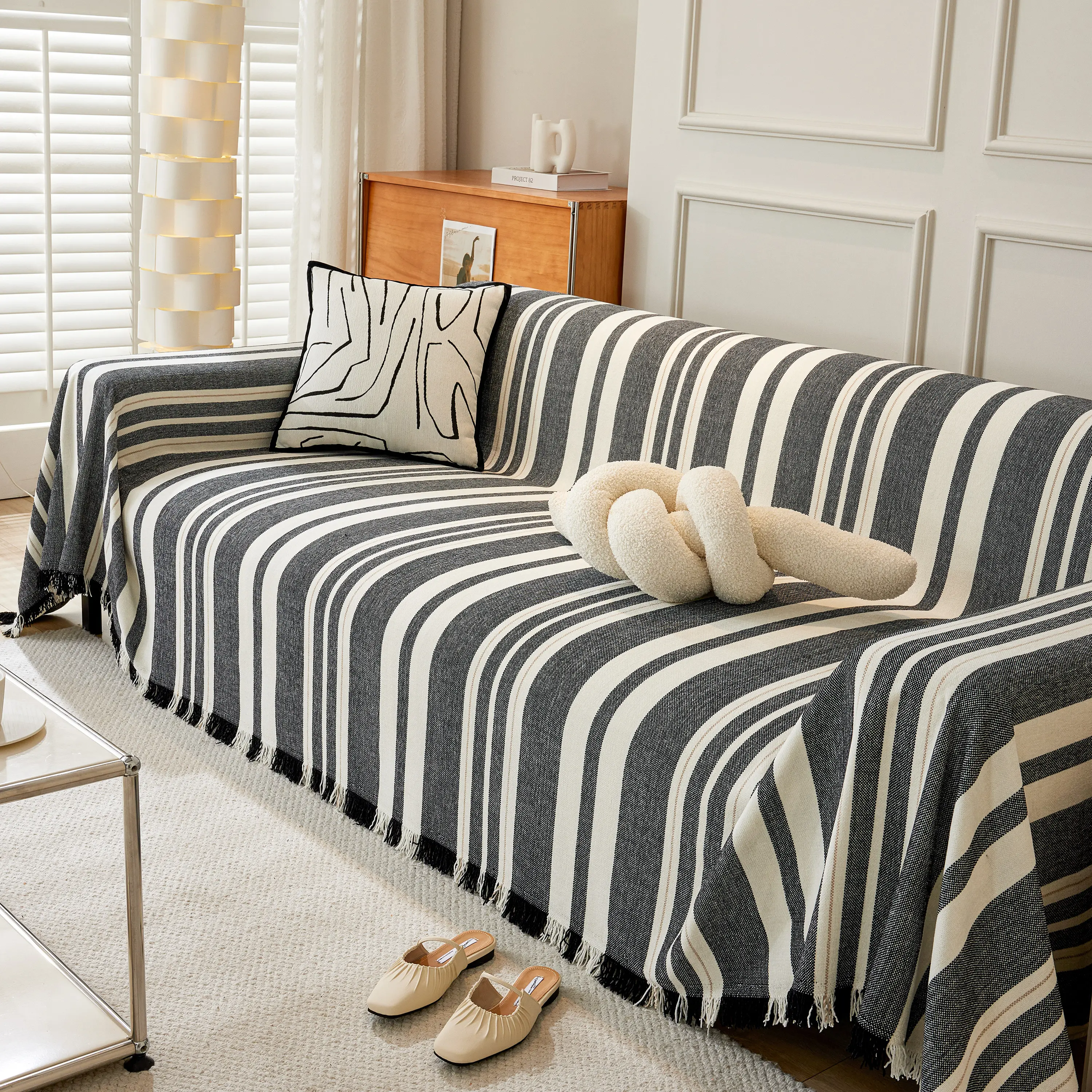 Striped Chenille Sofa Slipcover Throw, Soft Thick Washable Couch Cover Blanket - Image 54