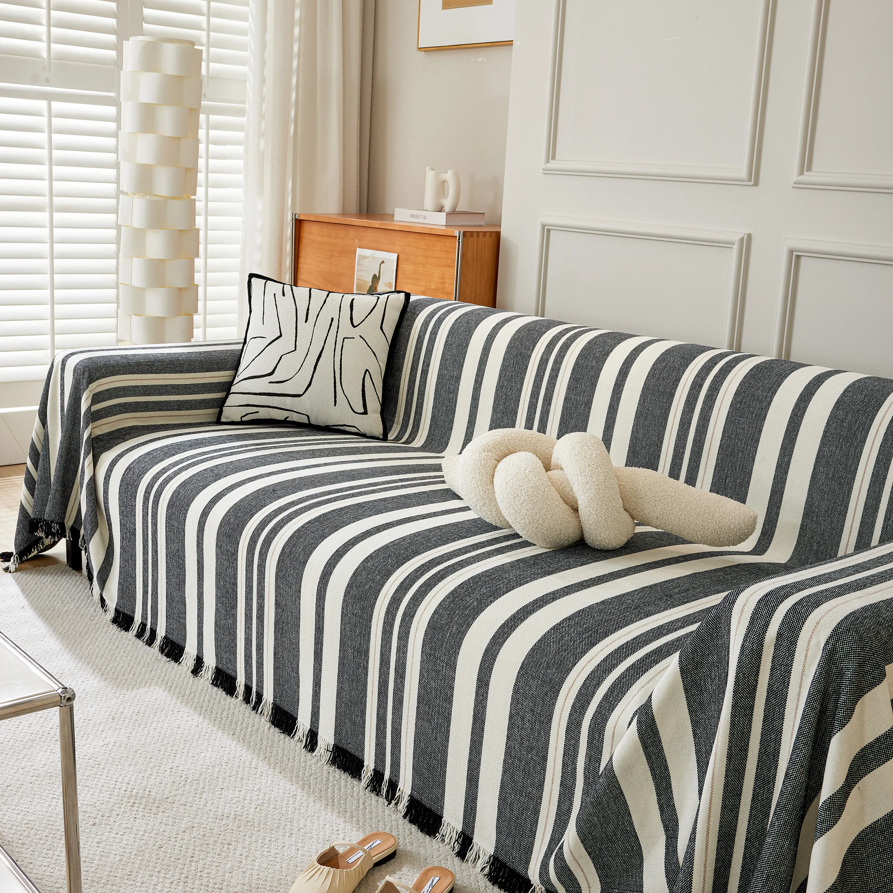 Striped Chenille Sofa Slipcover Throw, Soft Thick Washable Couch Cover Blanket - Image 55