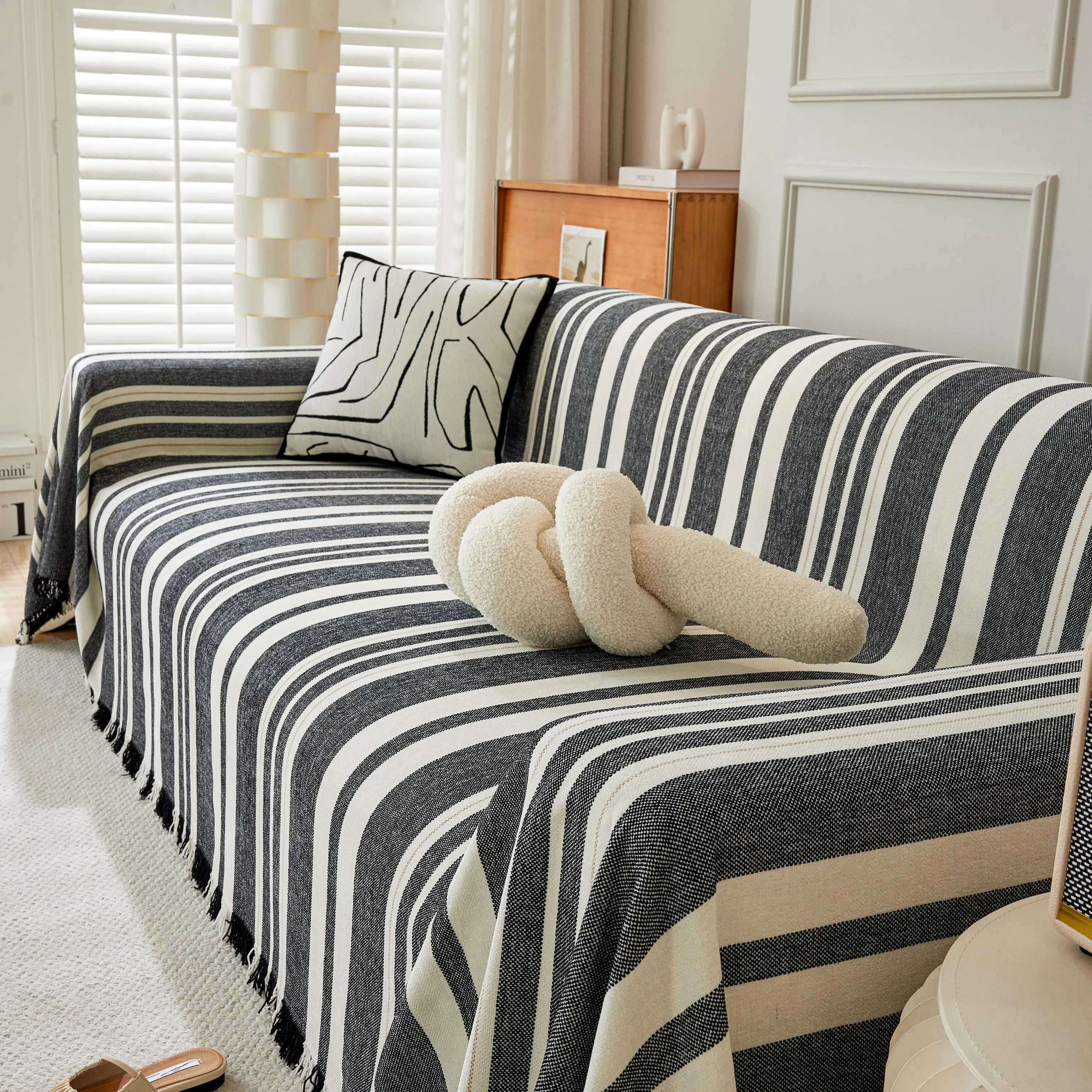 Striped Chenille Sofa Slipcover Throw, Soft Thick Washable Couch Cover Blanket - Image 56