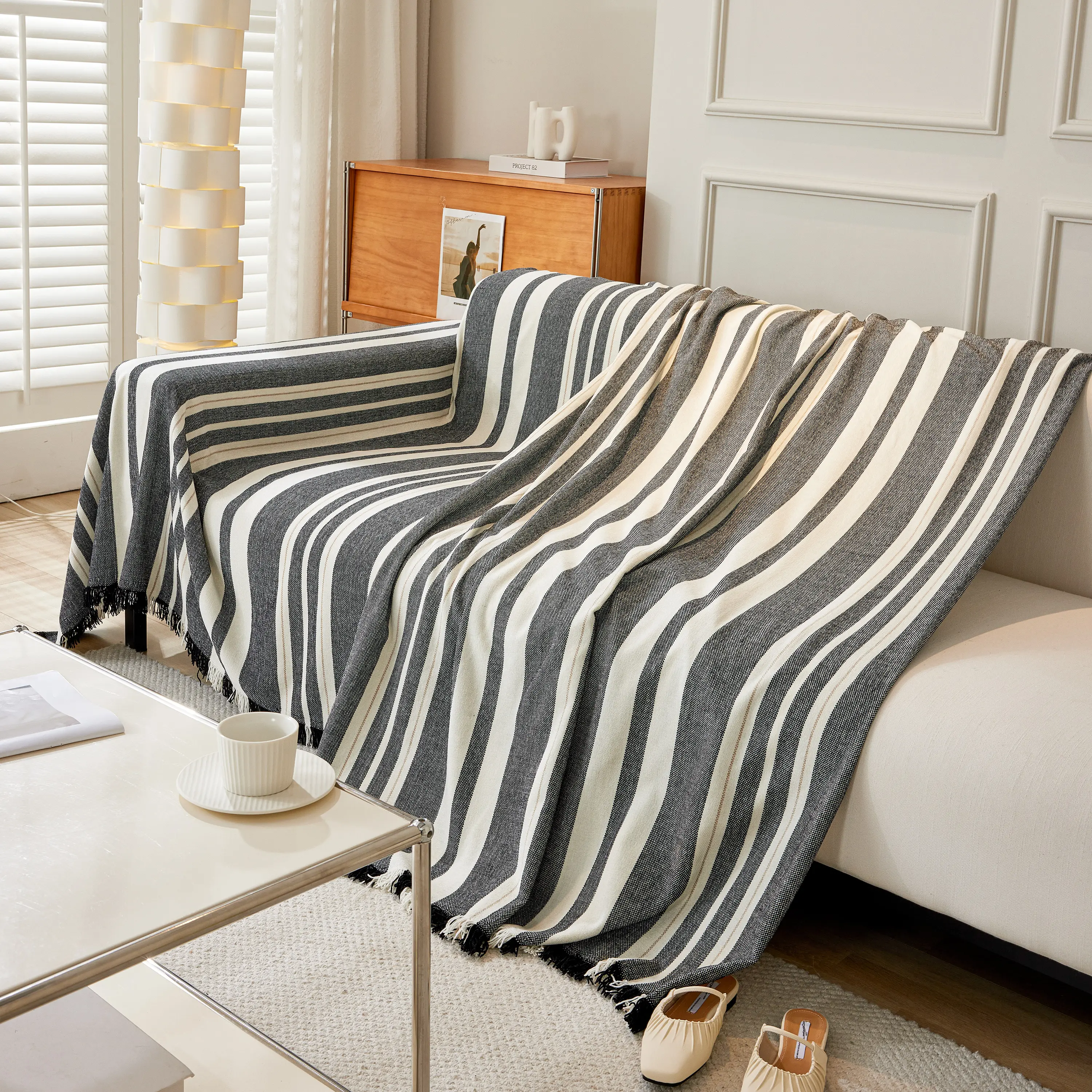 Striped Chenille Sofa Slipcover Throw, Soft Thick Washable Couch Cover Blanket - Image 57