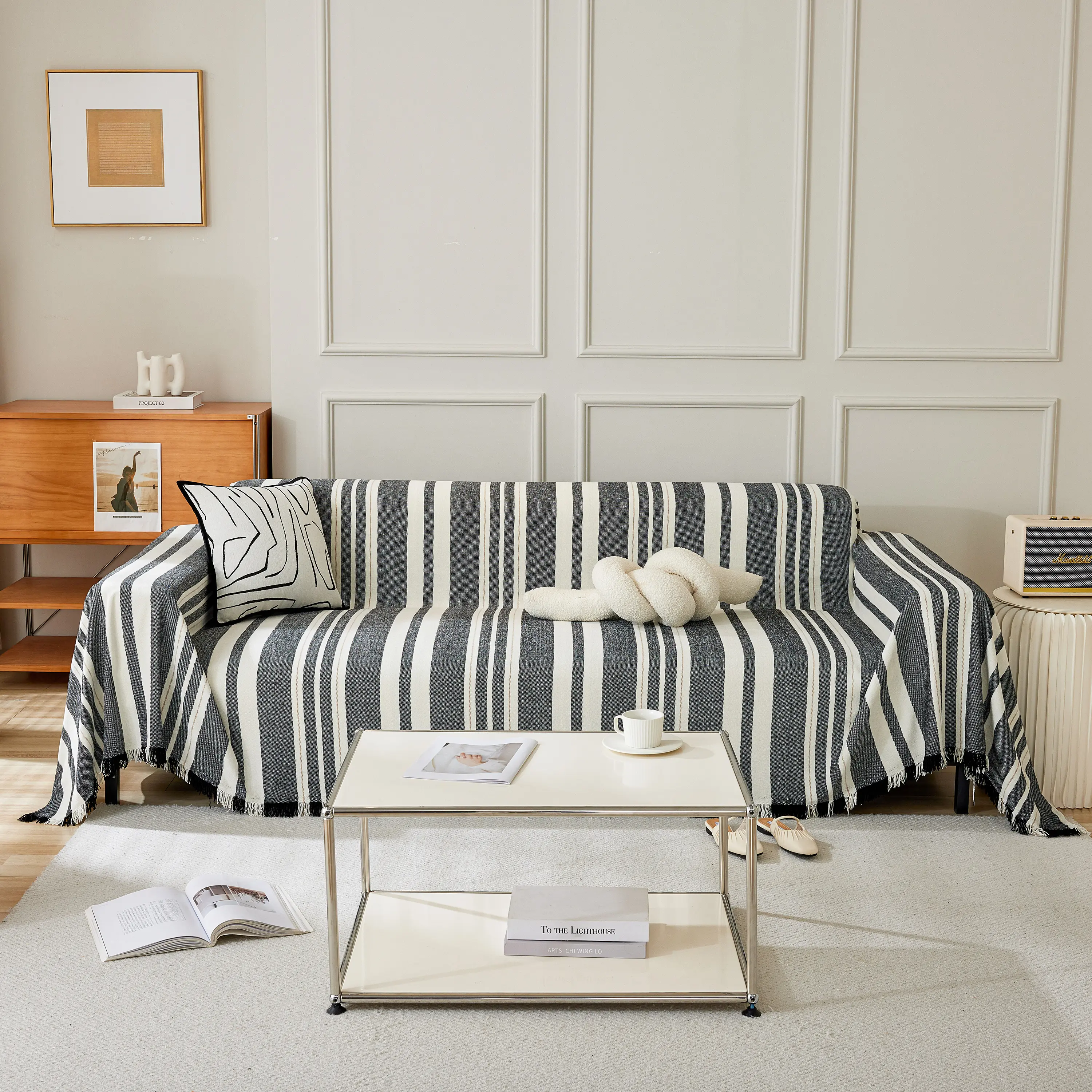 Striped Chenille Sofa Slipcover Throw, Soft Thick Washable Couch Cover Blanket - Image 58