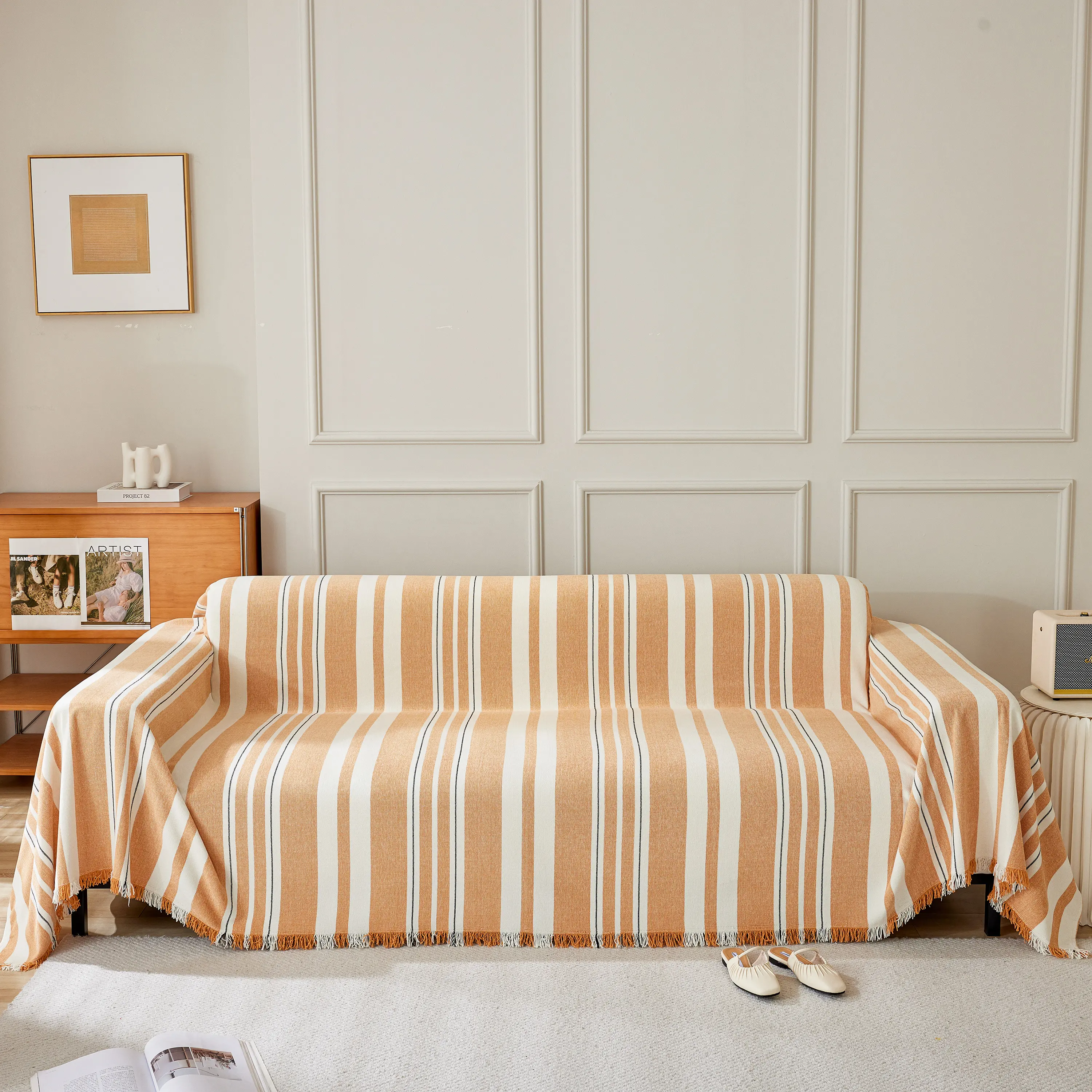 Striped Chenille Sofa Slipcover Throw, Soft Thick Washable Couch Cover Blanket - Image 59