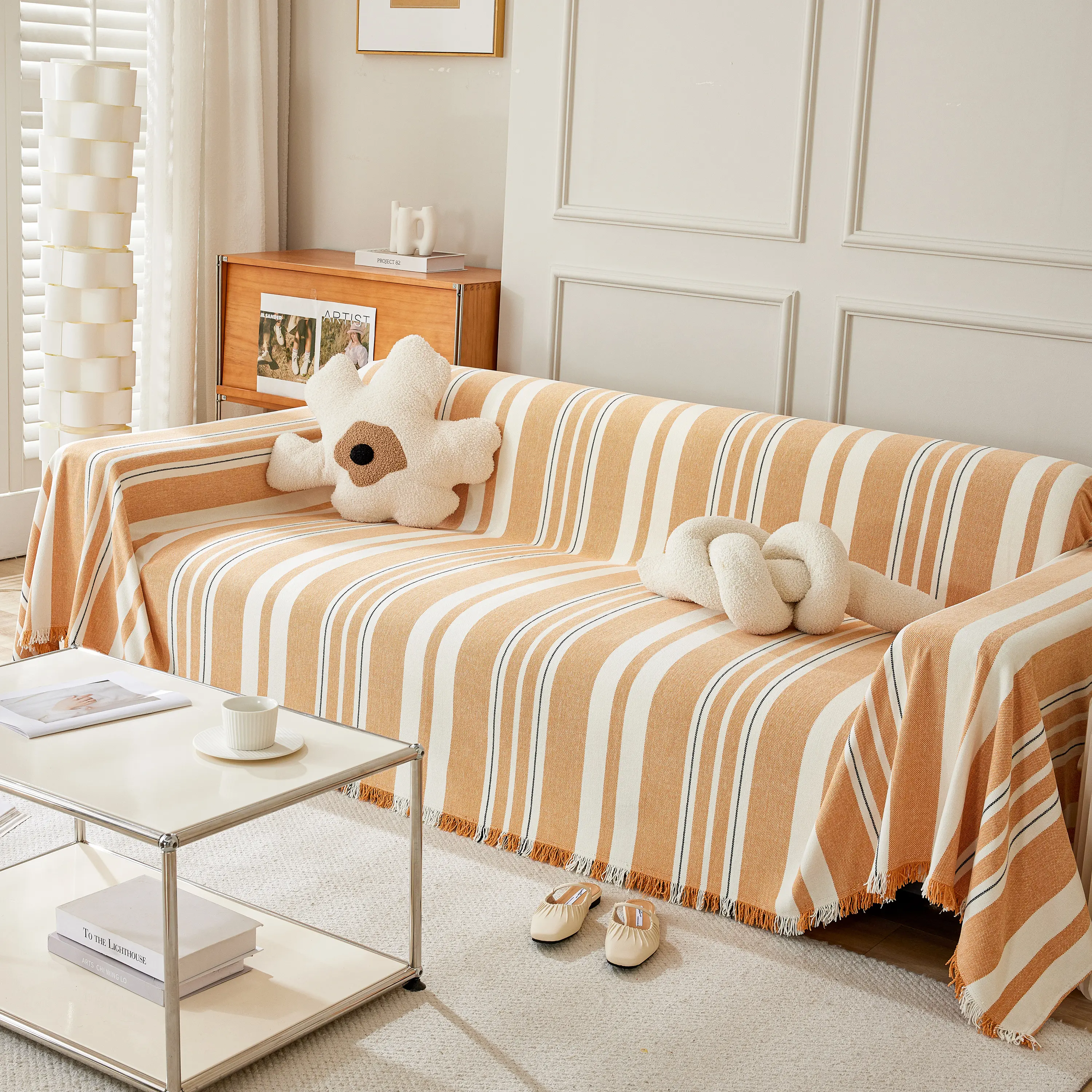 Striped Chenille Sofa Slipcover Throw, Soft Thick Washable Couch Cover Blanket - Image 60